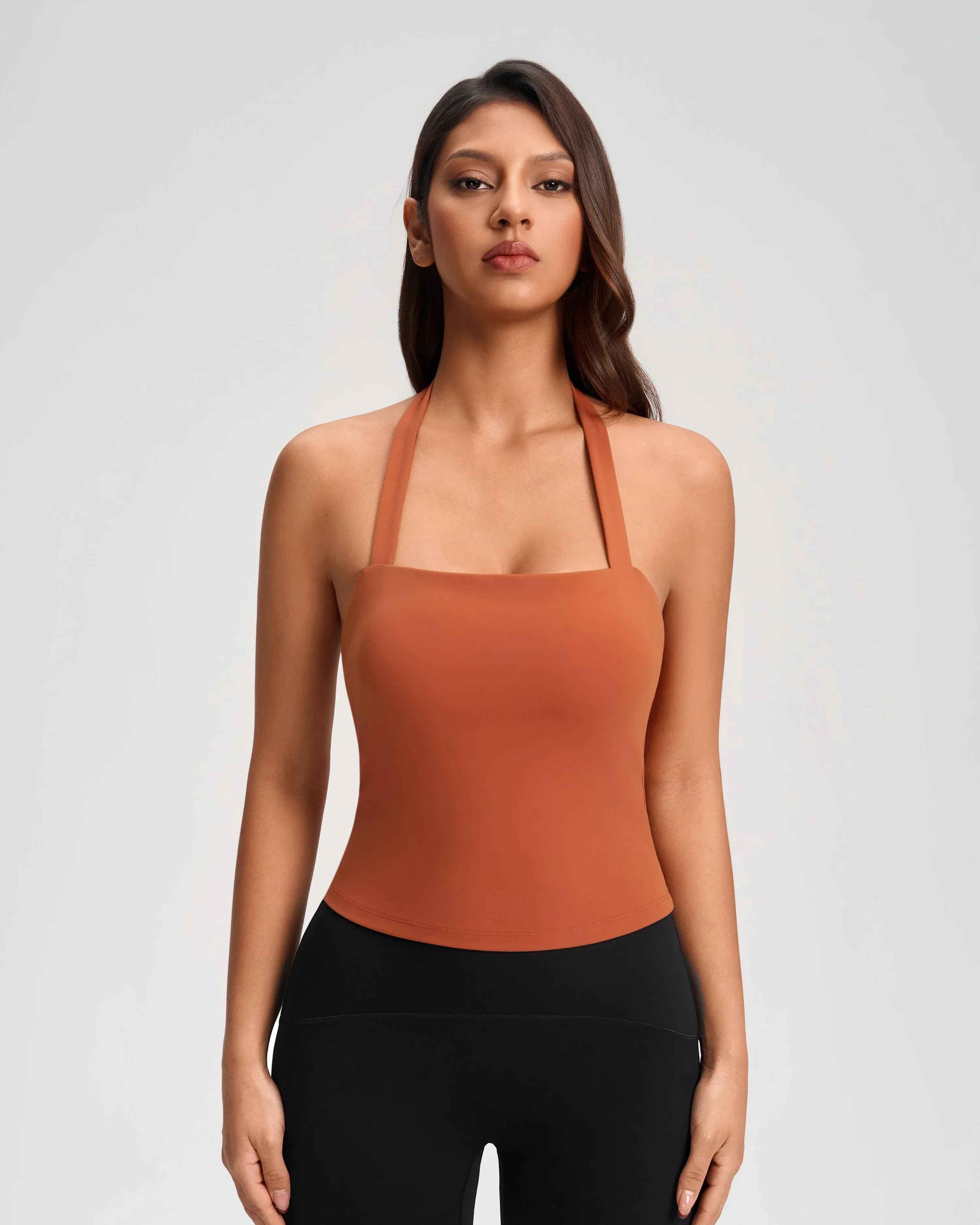 Wrap Neck Built-in Bra Fitness Top