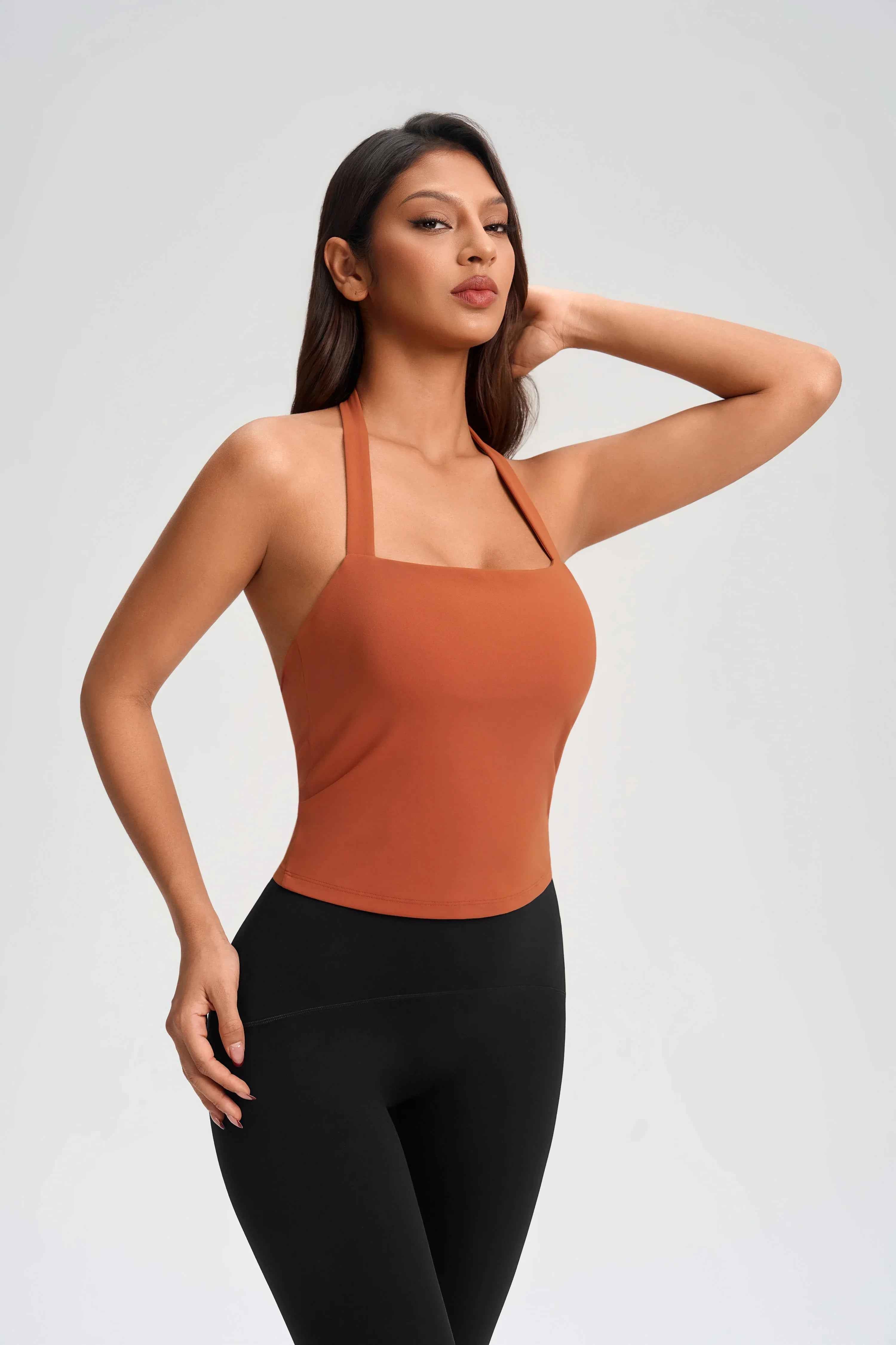 Wrap Neck Built-in Bra Fitness Top