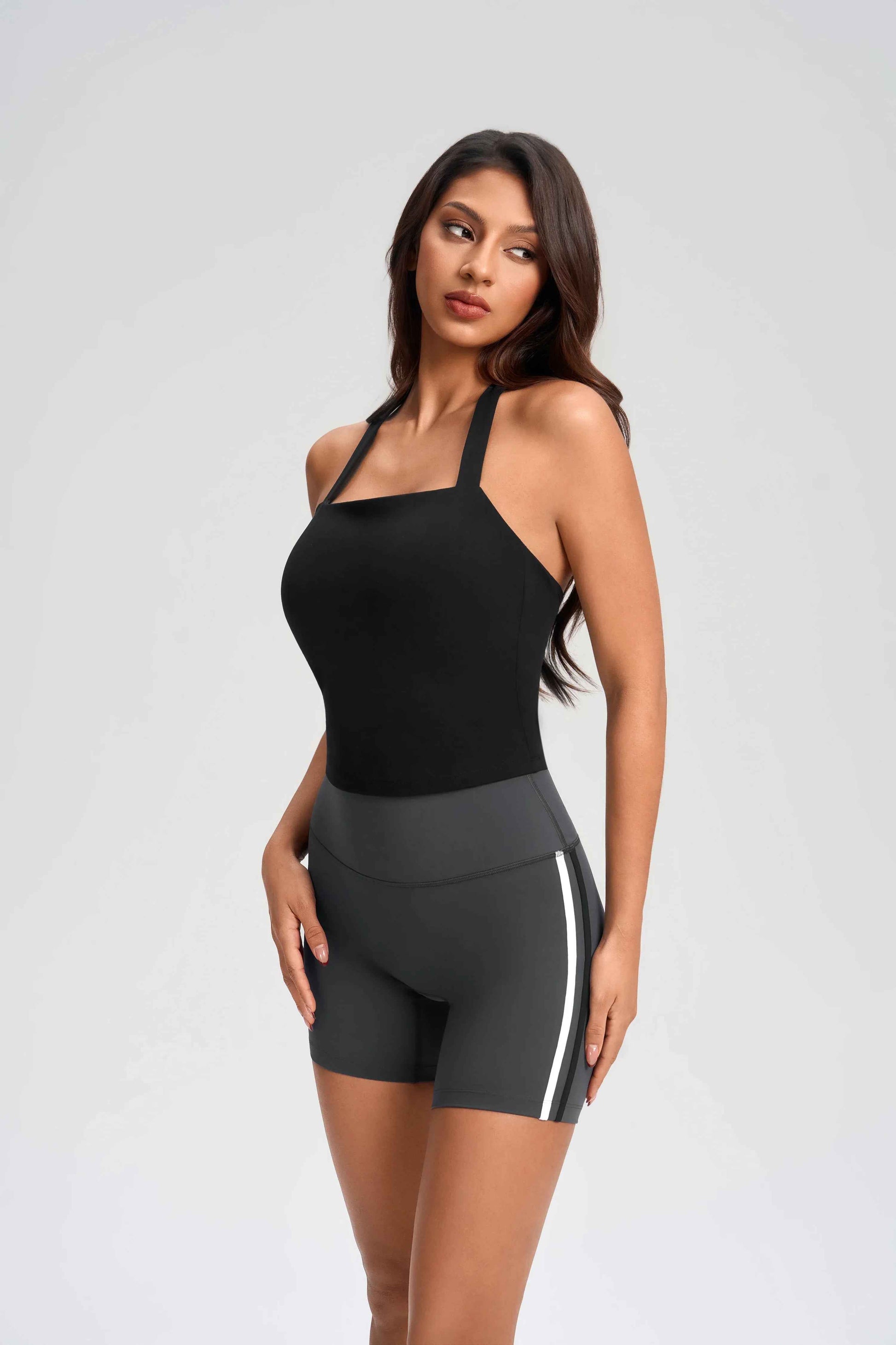 Wrap Neck Built-in Bra Fitness Top