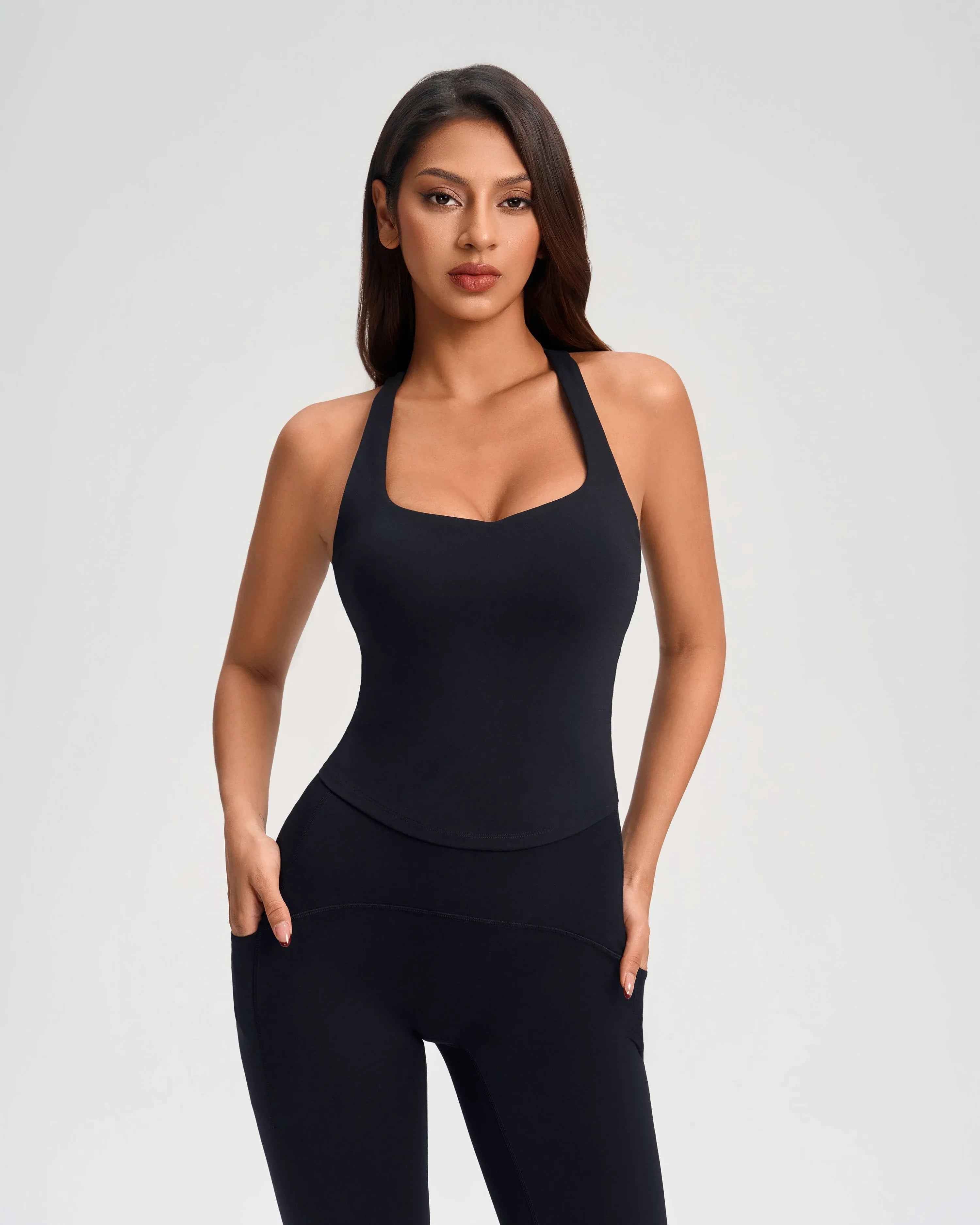 Cross-Back Built-in Bra Fitness Top