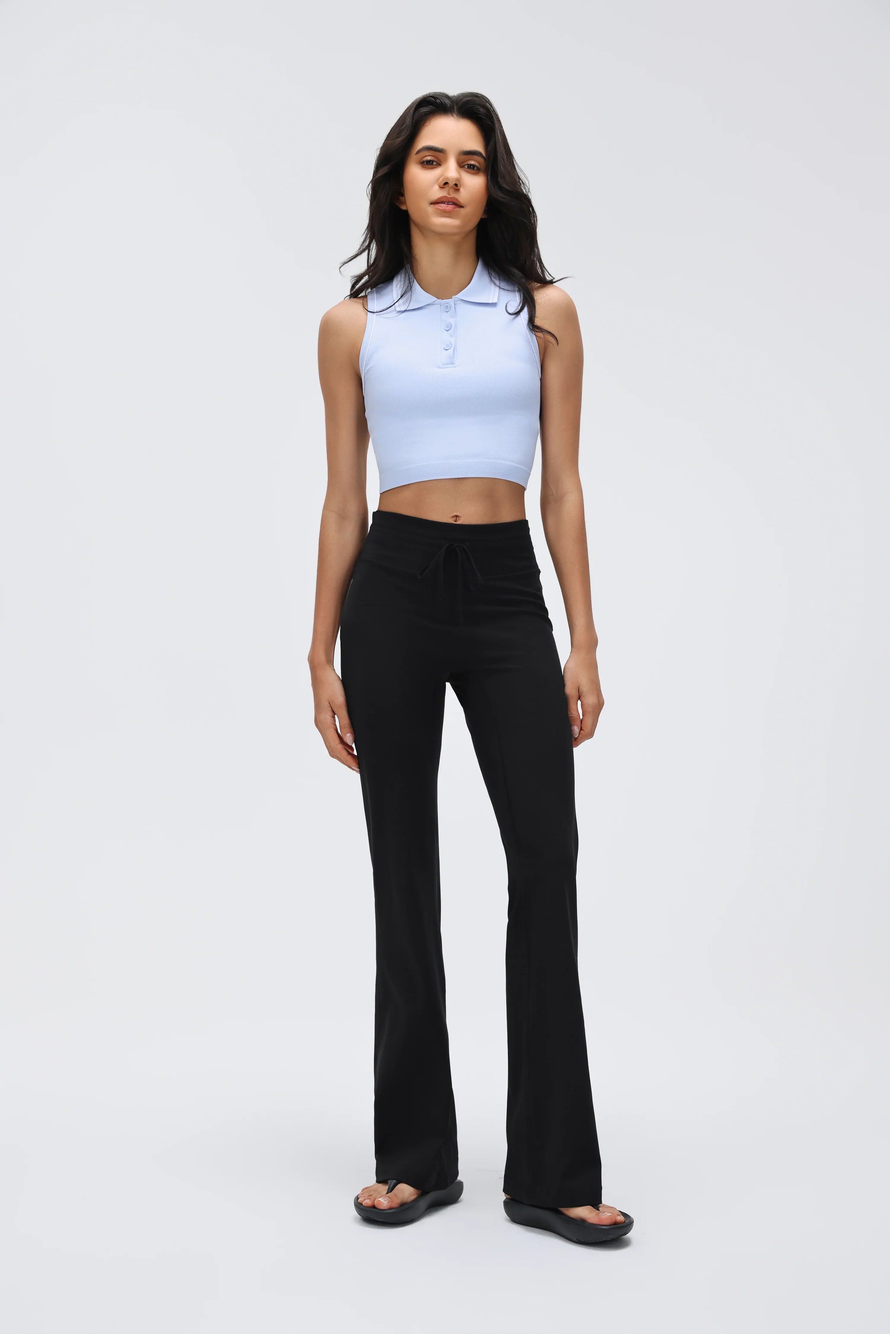 High-Waist Drawcord Flare-Leg Pilates Pants