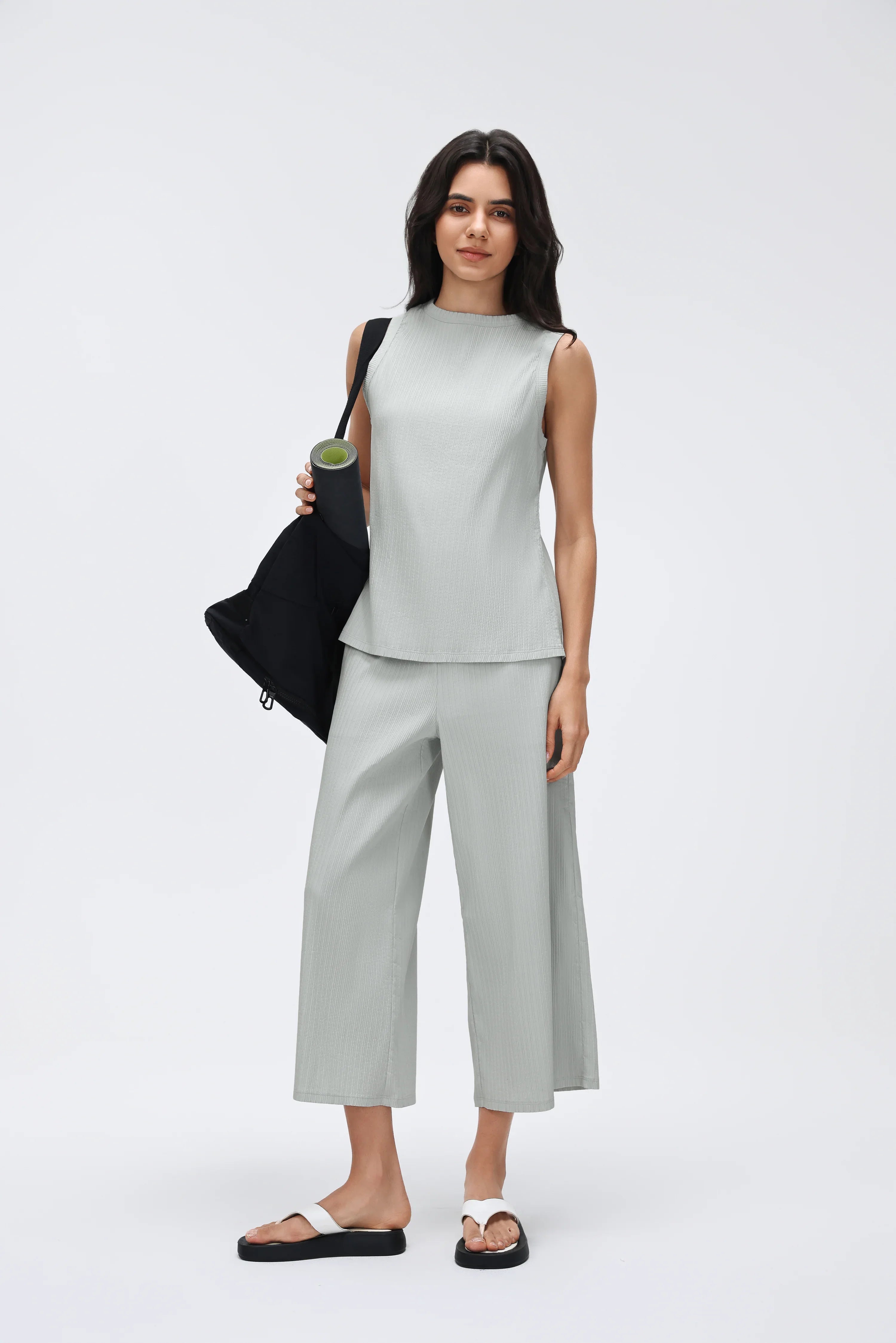 High-Waist Wide-Leg Cropped Sweatpants