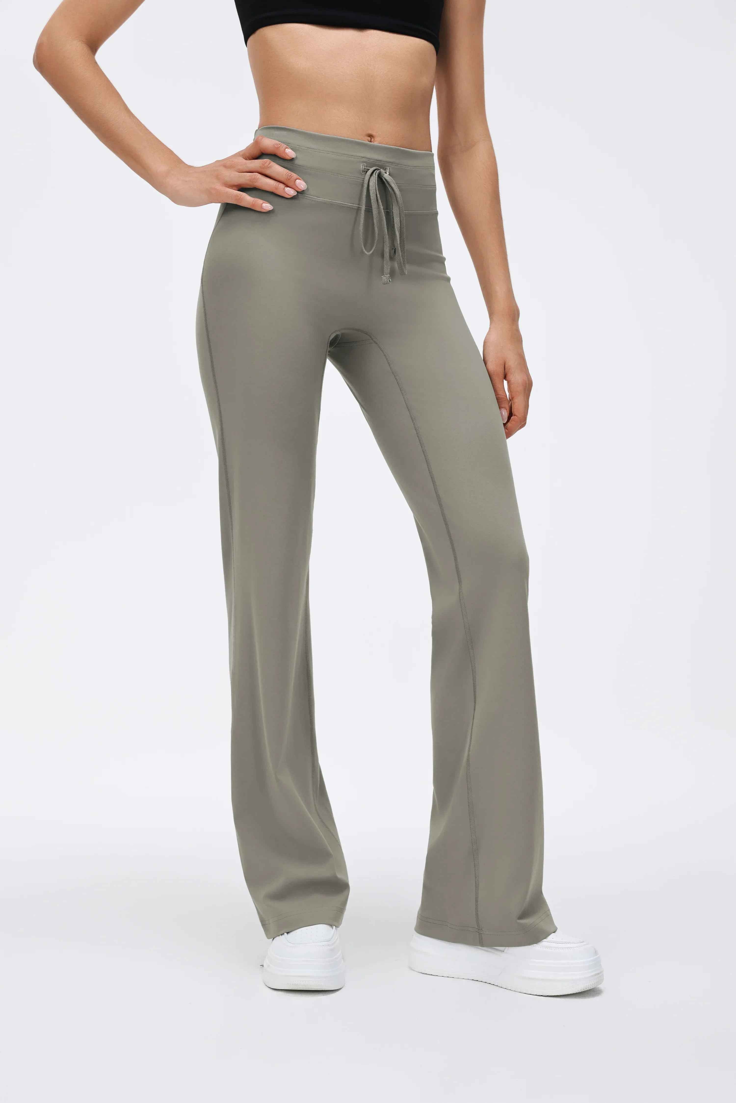 High-Waist Drawcord Flare-Leg Pilates Pants