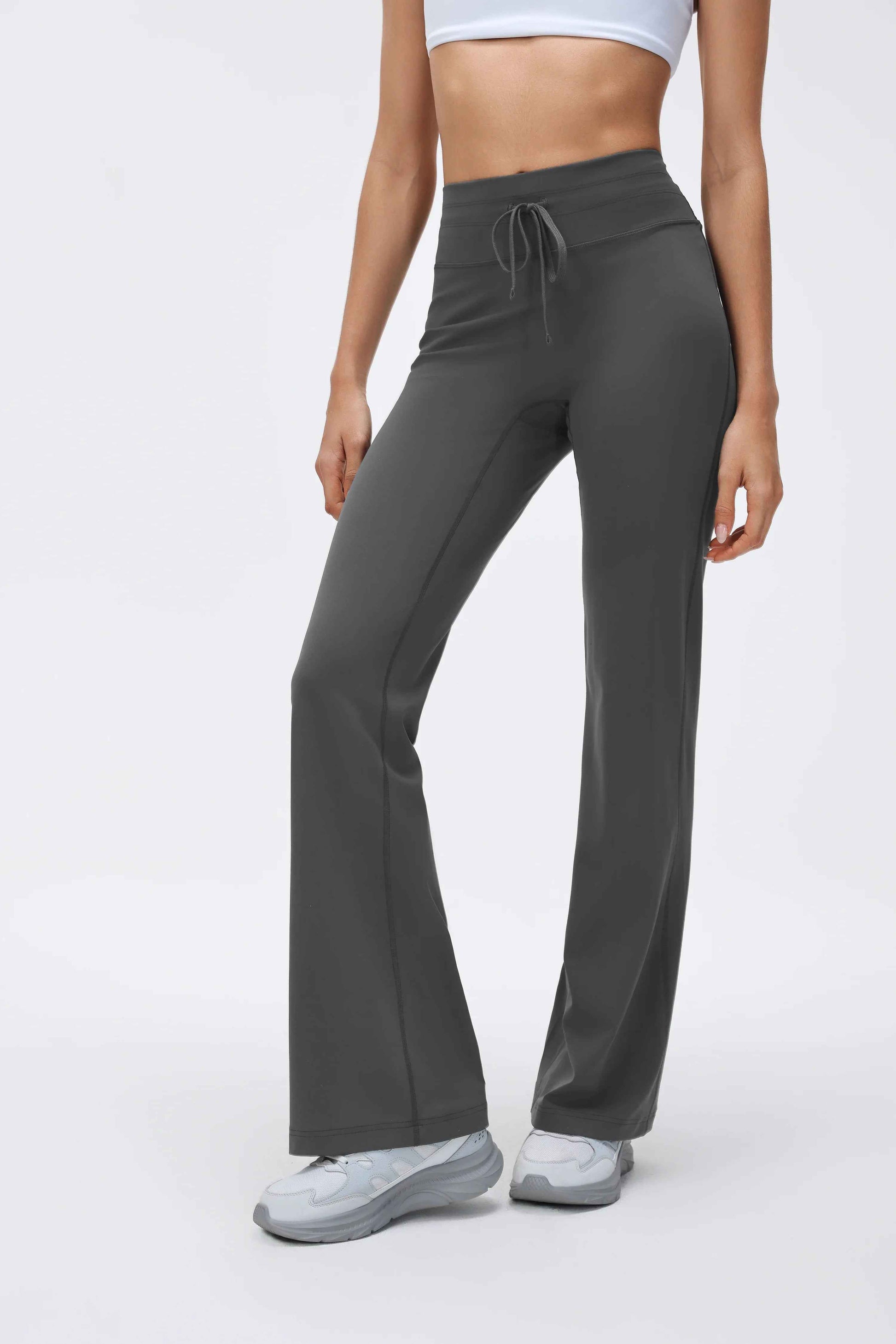 High-Waist Drawcord Flare-Leg Pilates Pants