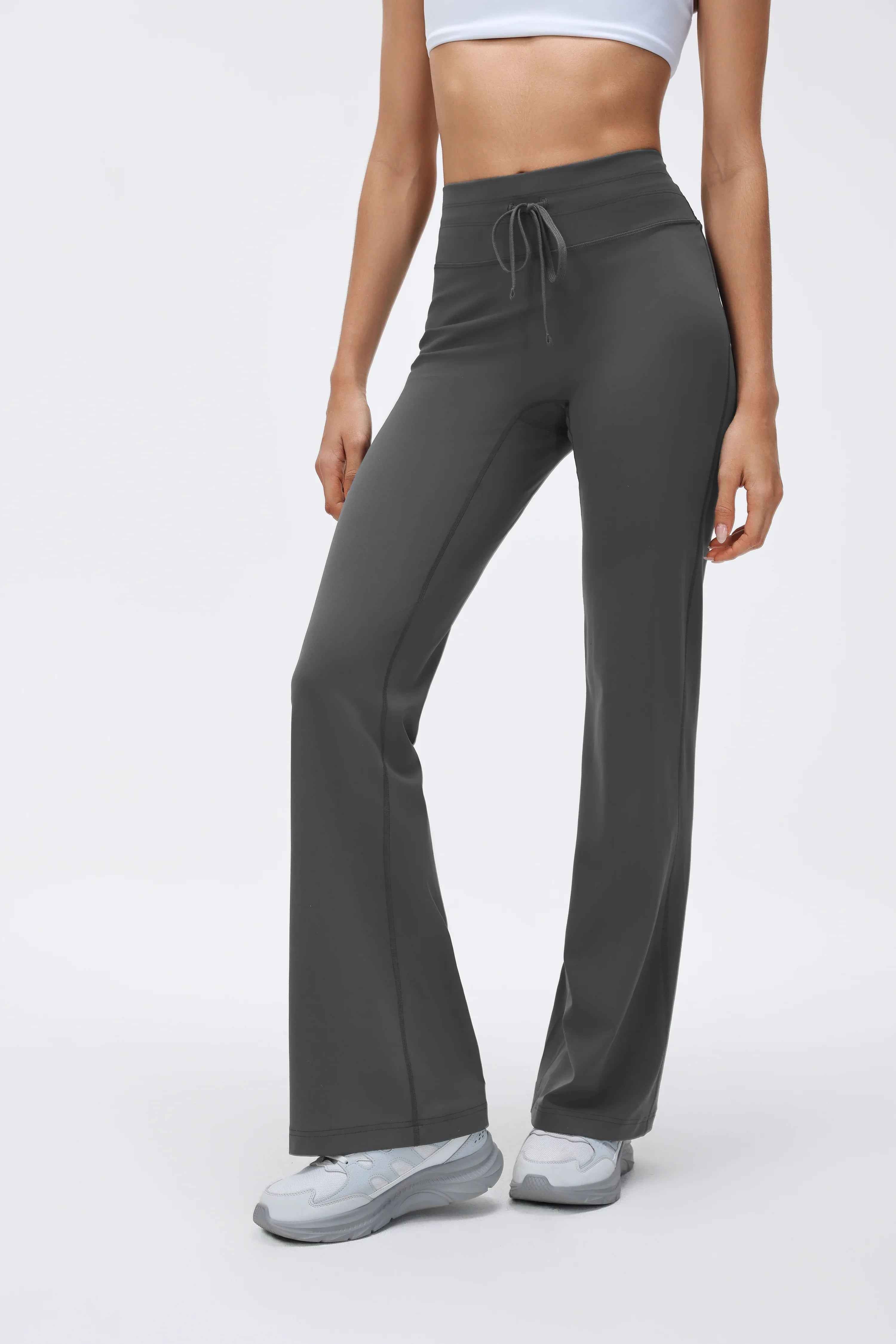 High-Waist Drawcord Flare-Leg Pilates Pants