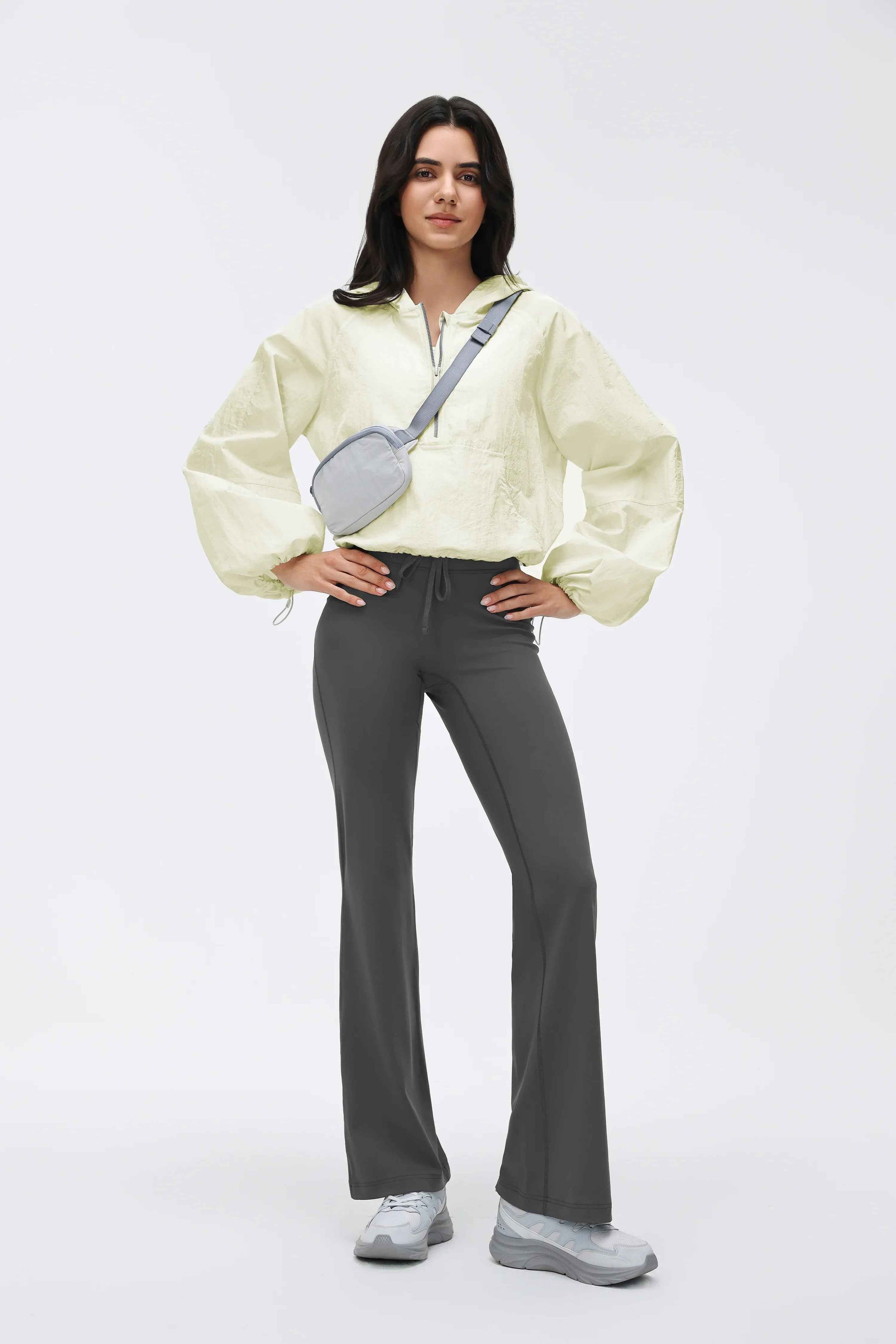 High-Waist Drawcord Flare-Leg Pilates Pants