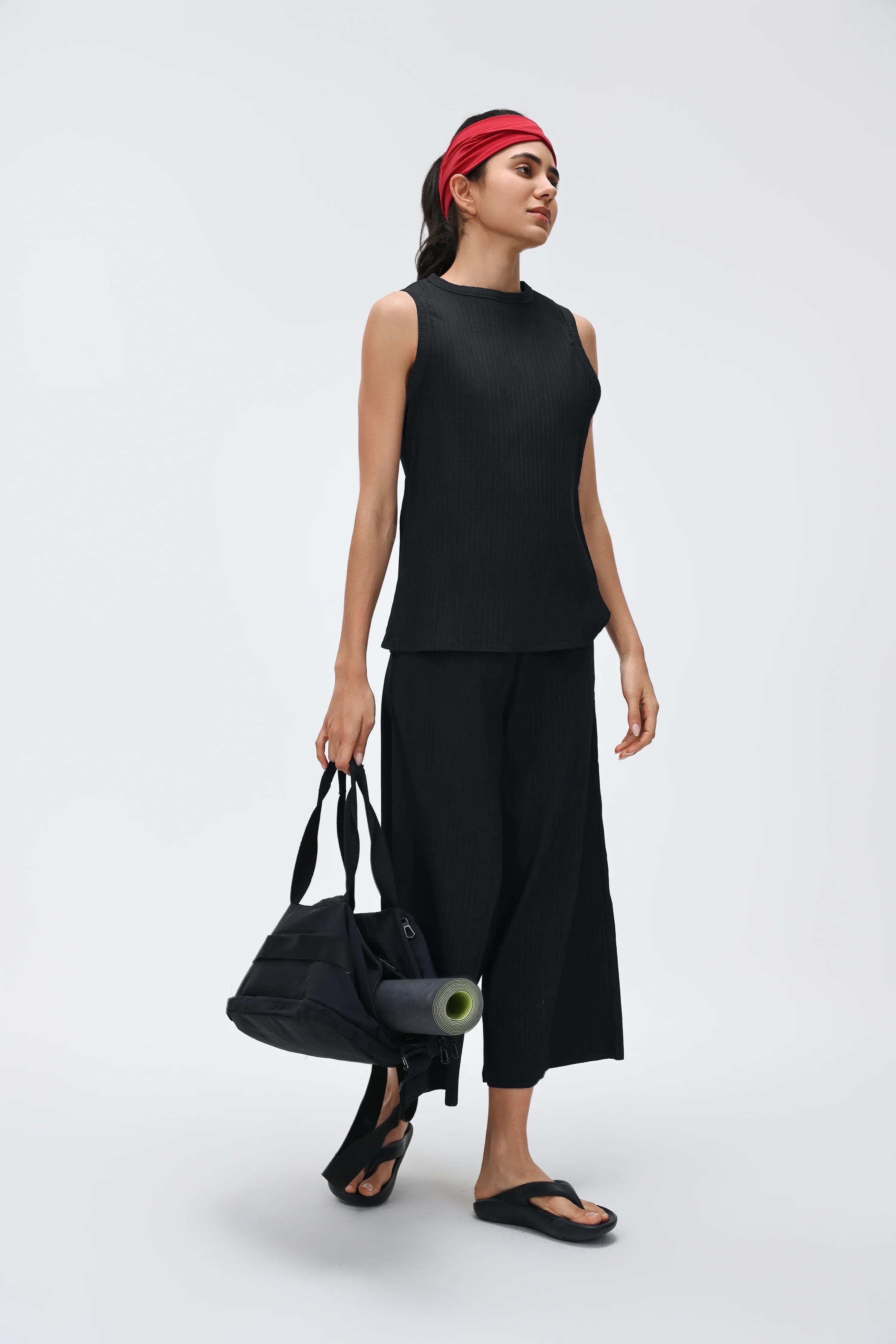 High-Waist Wide-Leg Cropped Sweatpants