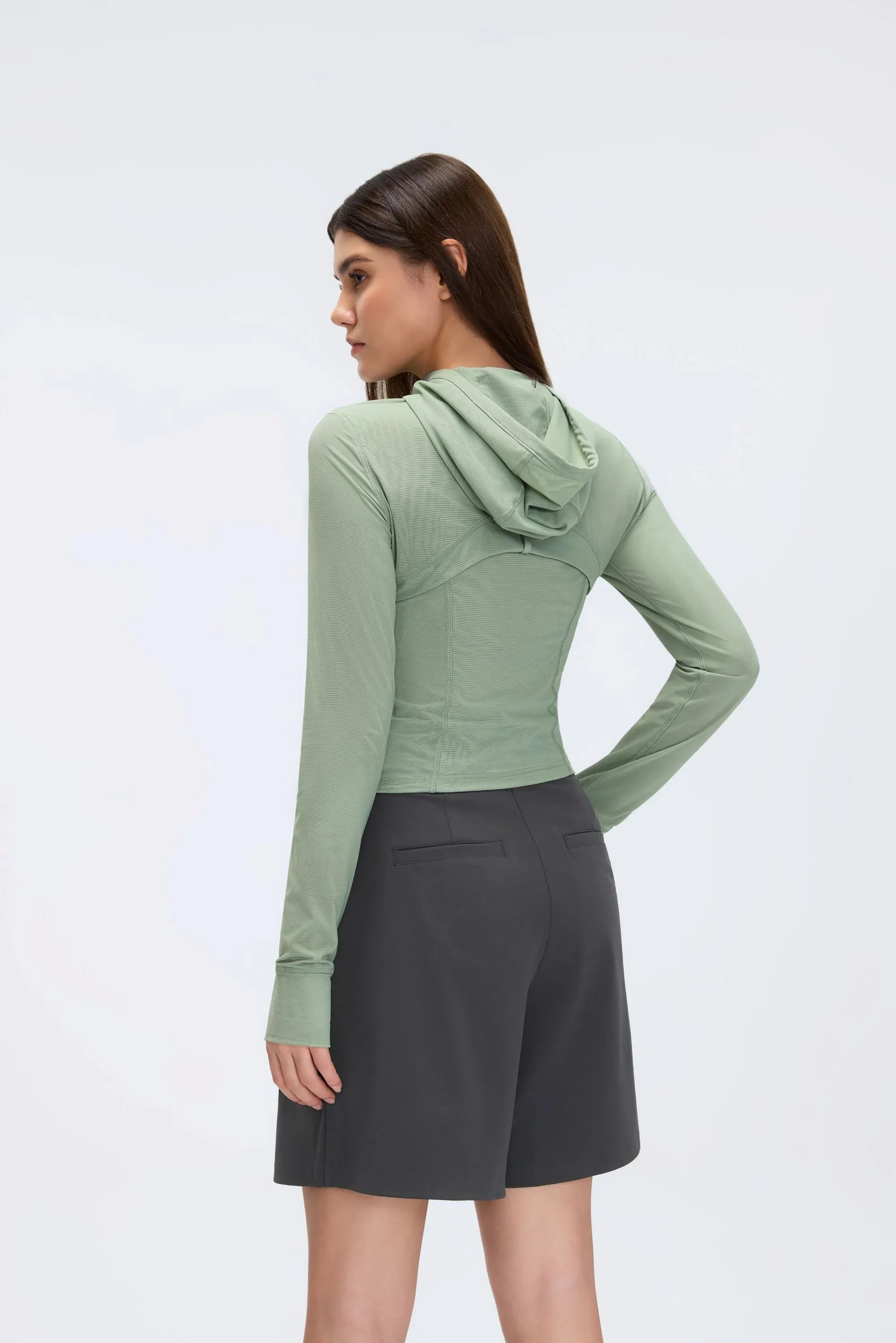 Mesh-Lined Hooded Workout Jacket