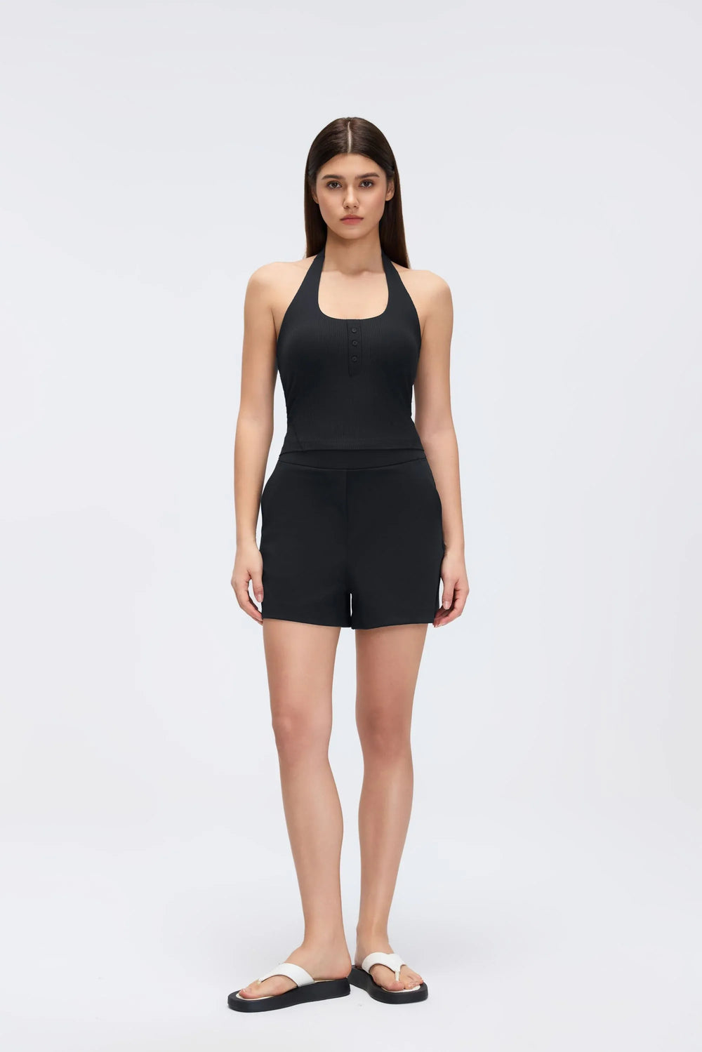 Henley Neck Built-in Bra Tank Top