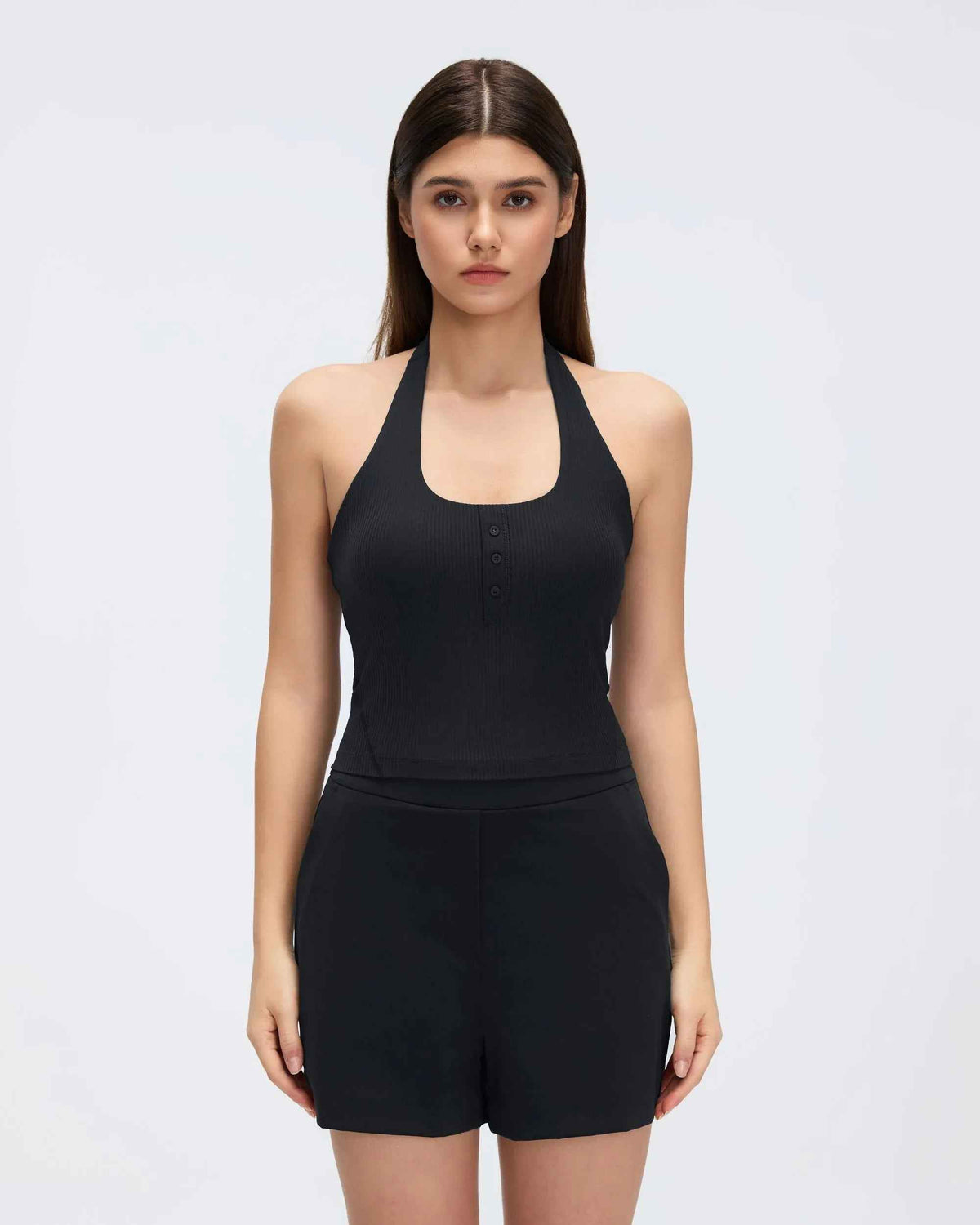 Henley Neck Built-in Bra Tank Top