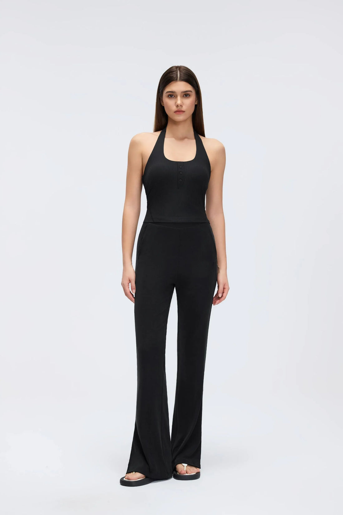 Washed Rib-Knit Flare Yoga Pants