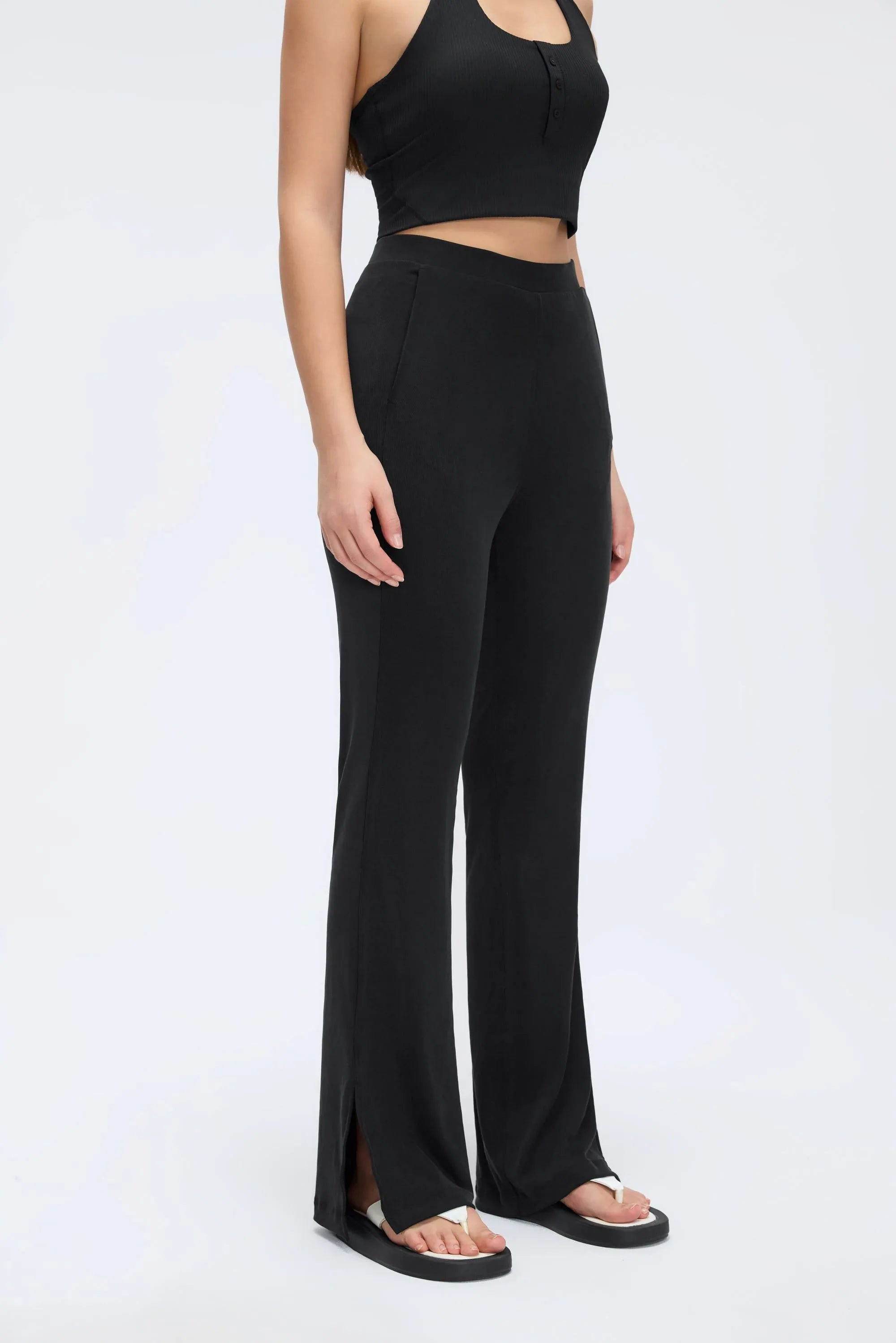 Washed Rib-Knit Flare Yoga Pants