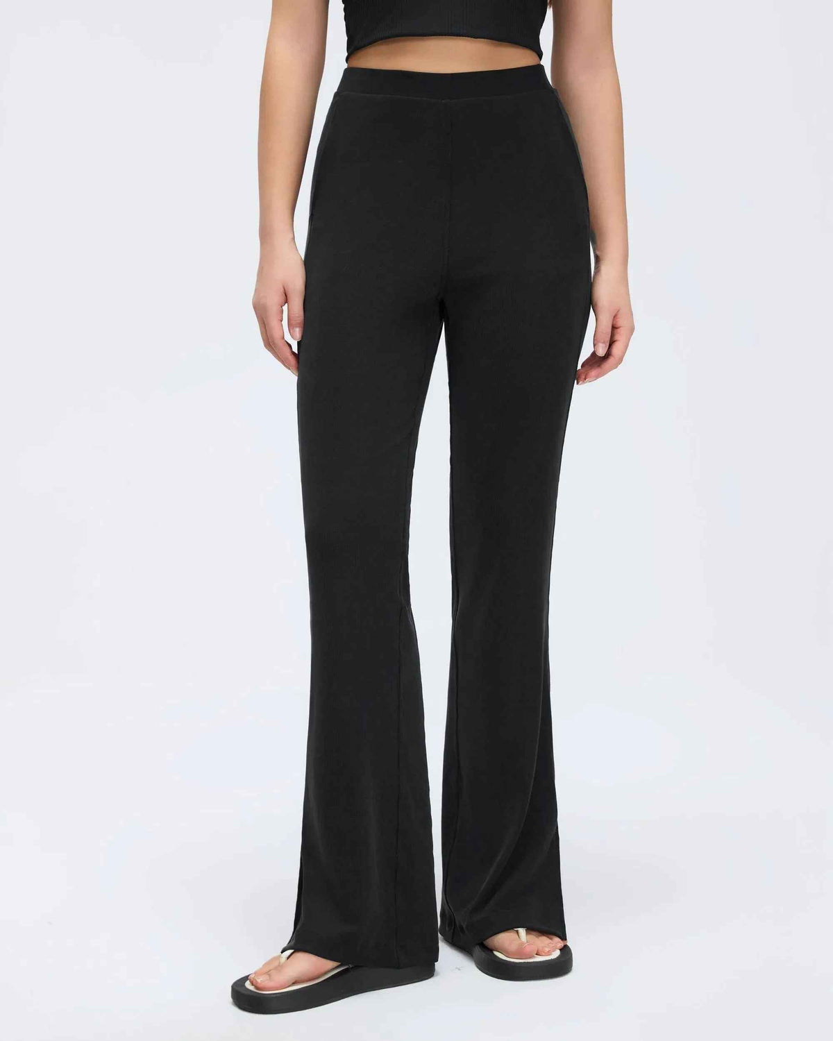 Washed Rib-Knit Flare Yoga Pants