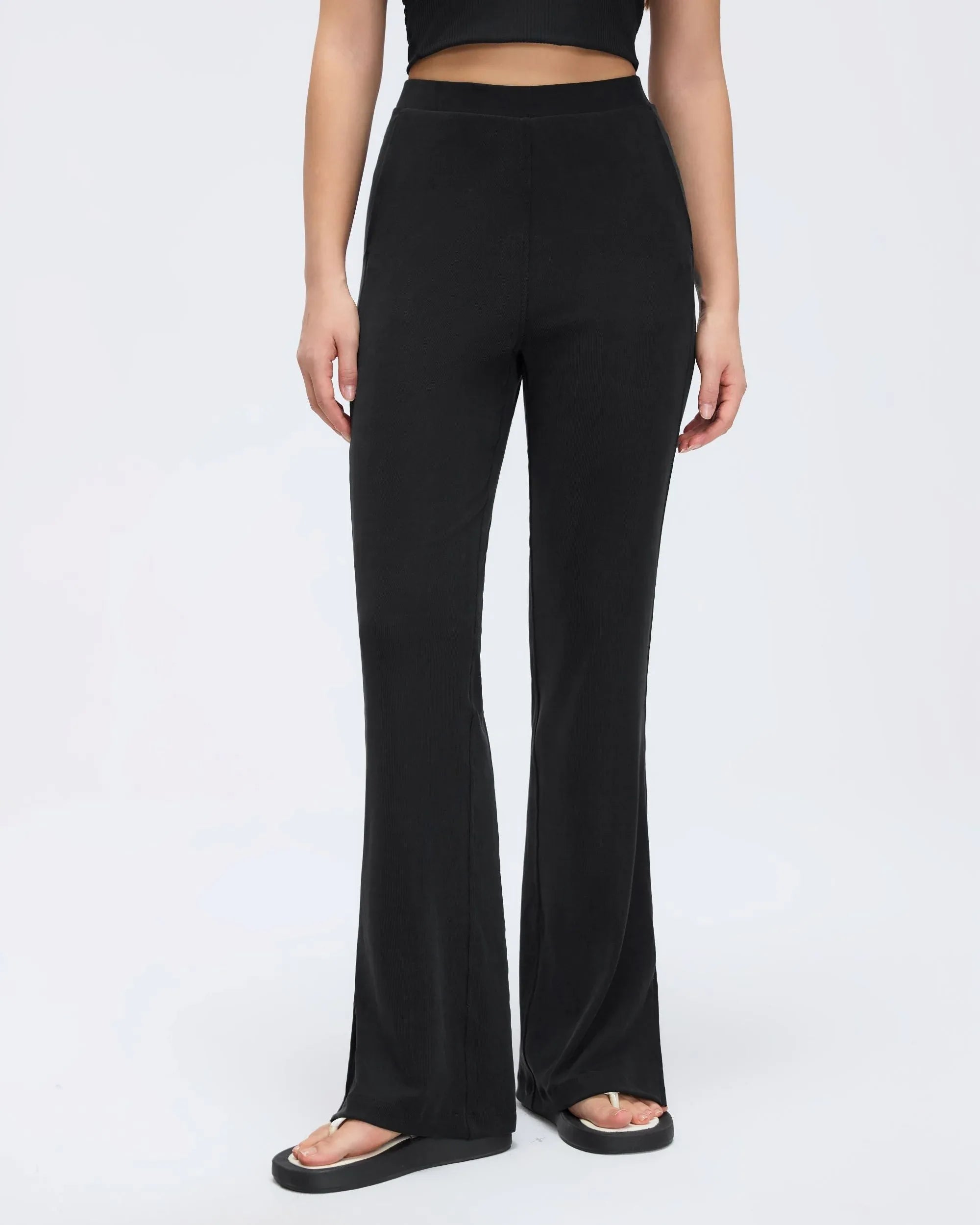 Washed Rib-Knit Flare Yoga Pants