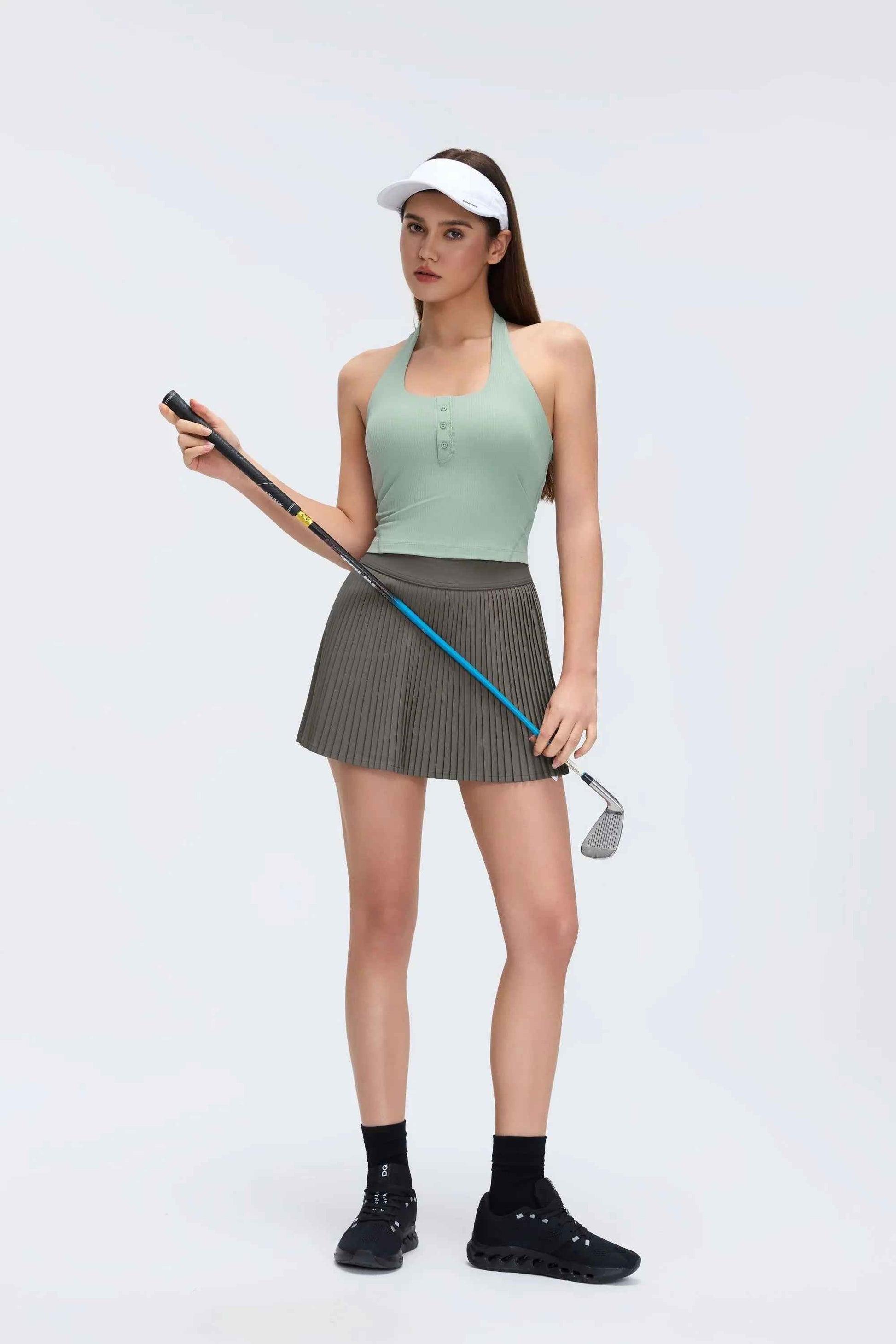 Henley Neck Built-in Bra Tank Top