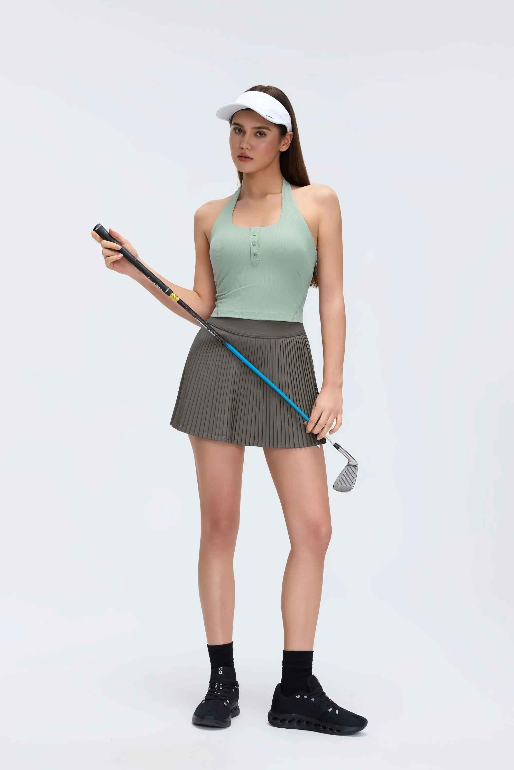 Henley Neck Built-in Bra Tank Top