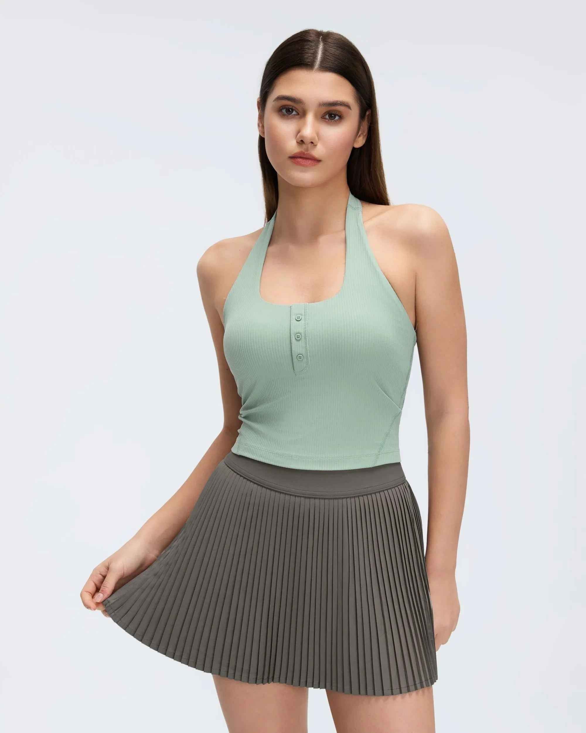 Henley Neck Built-in Bra Tank Top