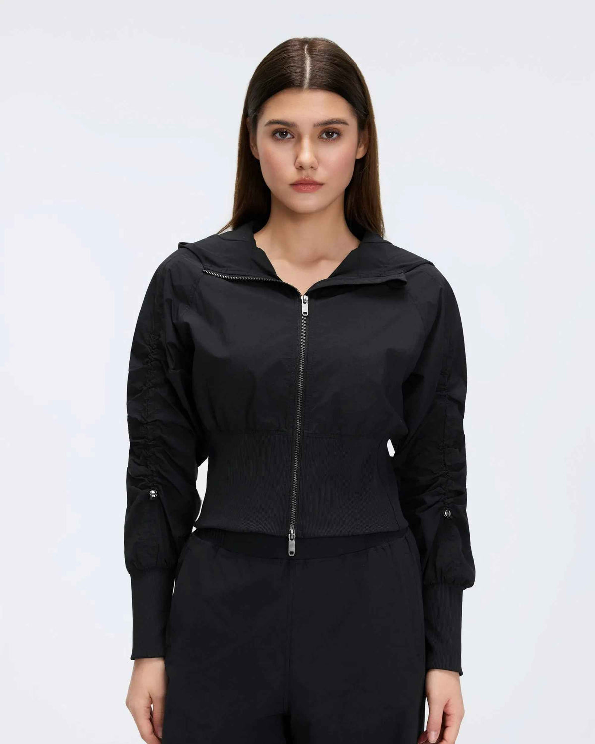 Cropped Drawstring Hooded Windbreaker