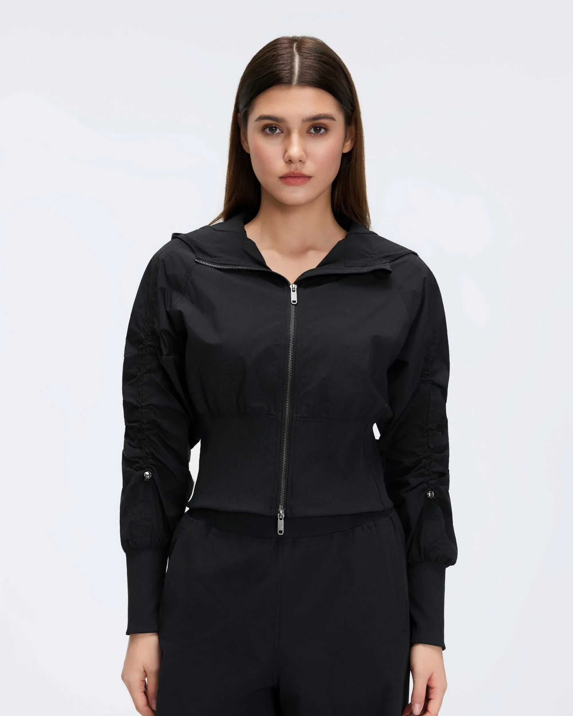 Cropped Drawstring Hooded Windbreaker