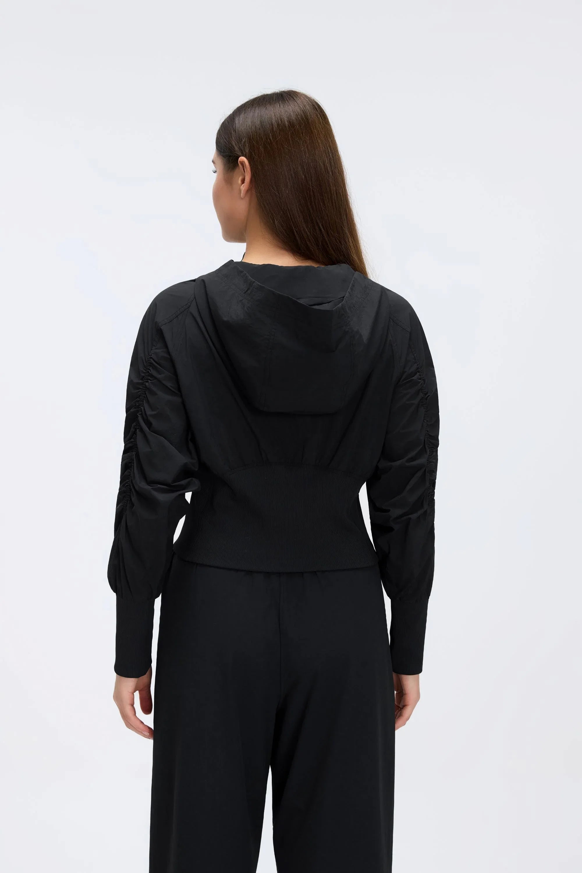 Cropped Drawstring Hooded Windbreaker