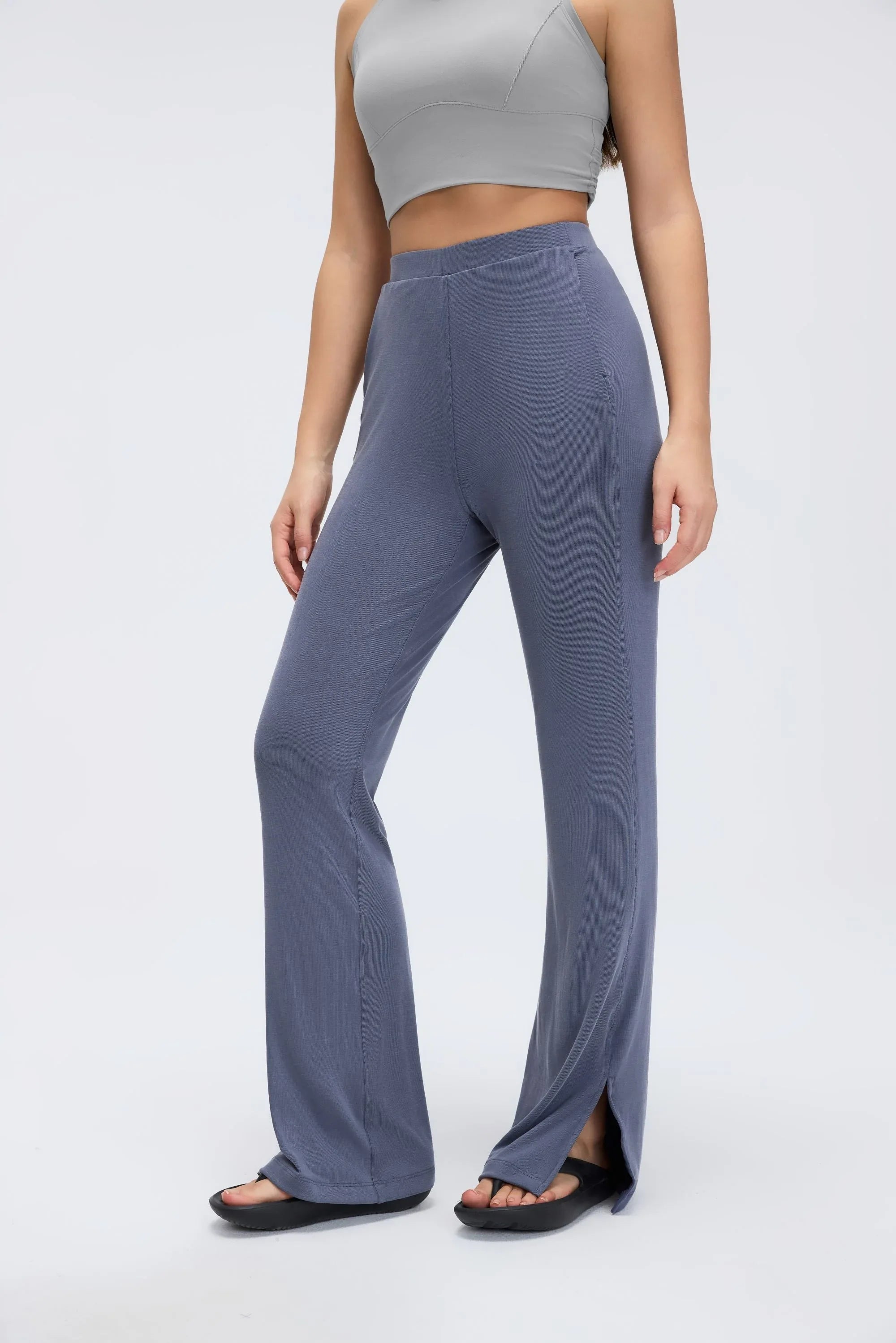 Washed Rib-Knit Flare Yoga Pants