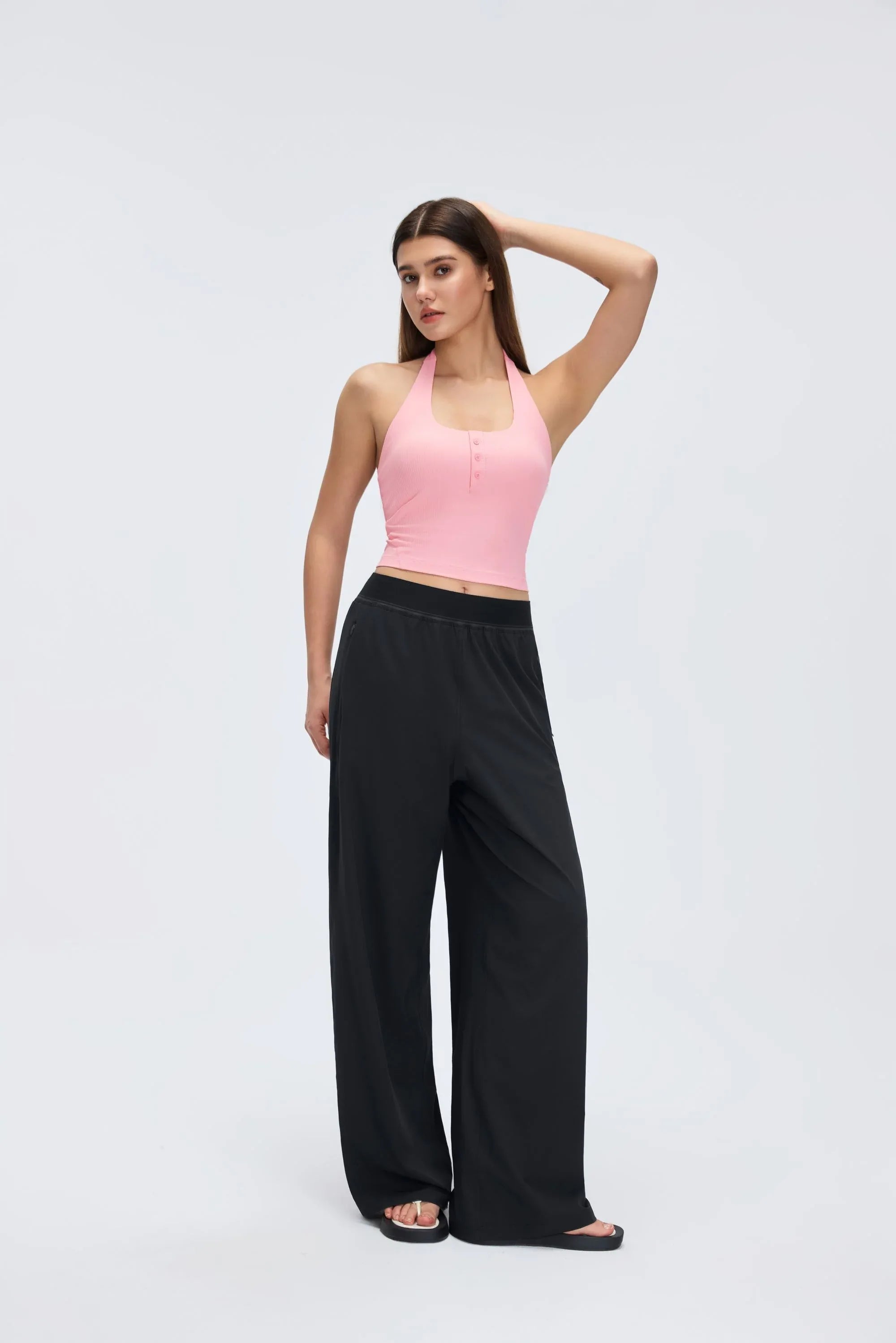 Henley Neck Built-in Bra Tank Top