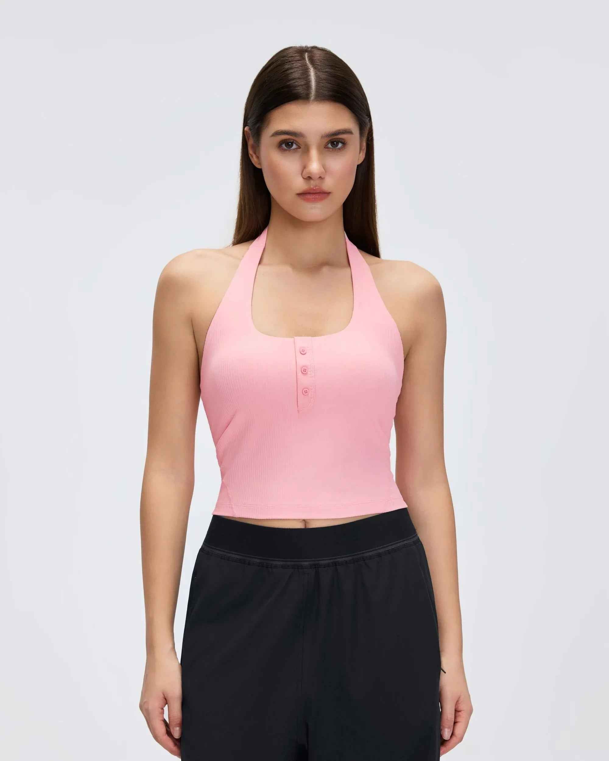 Henley Neck Built-in Bra Tank Top
