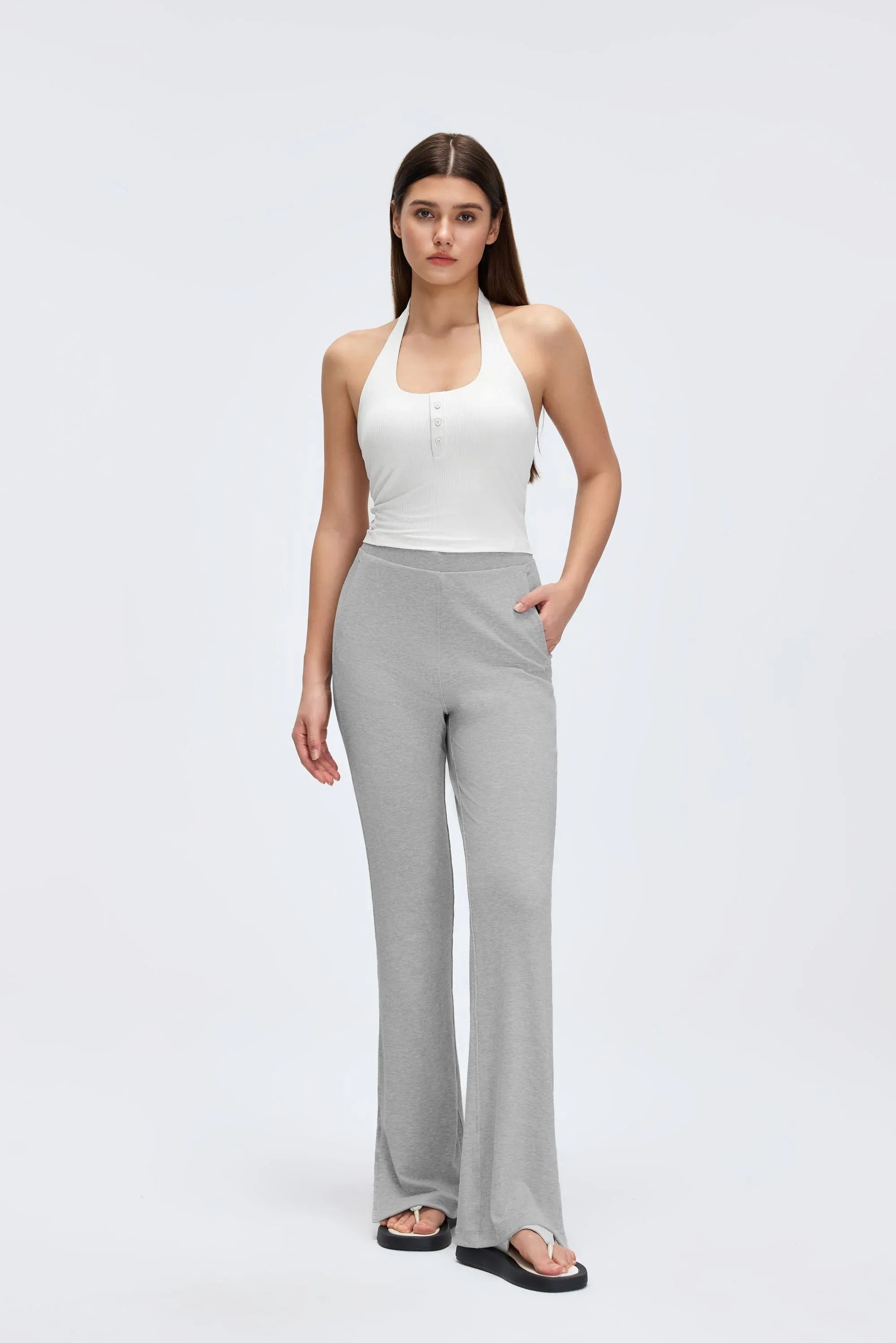 Washed Rib-Knit Flare Yoga Pants