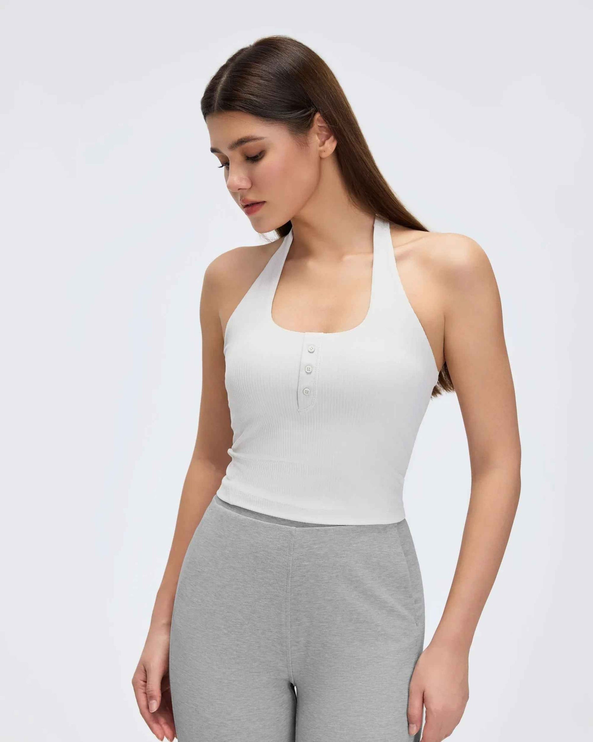 Henley Neck Built-in Bra Tank Top