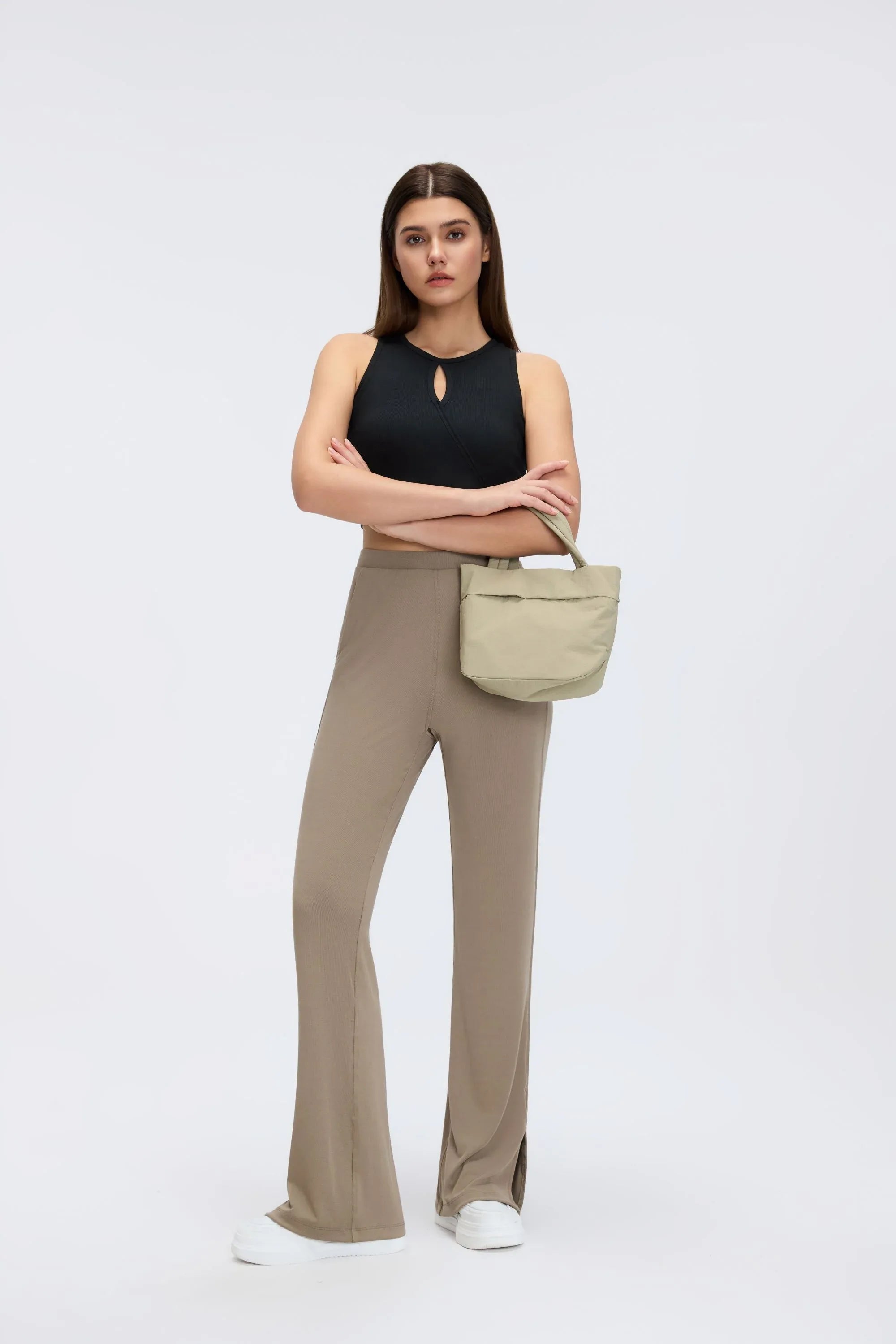 Washed Rib-Knit Flare Yoga Pants