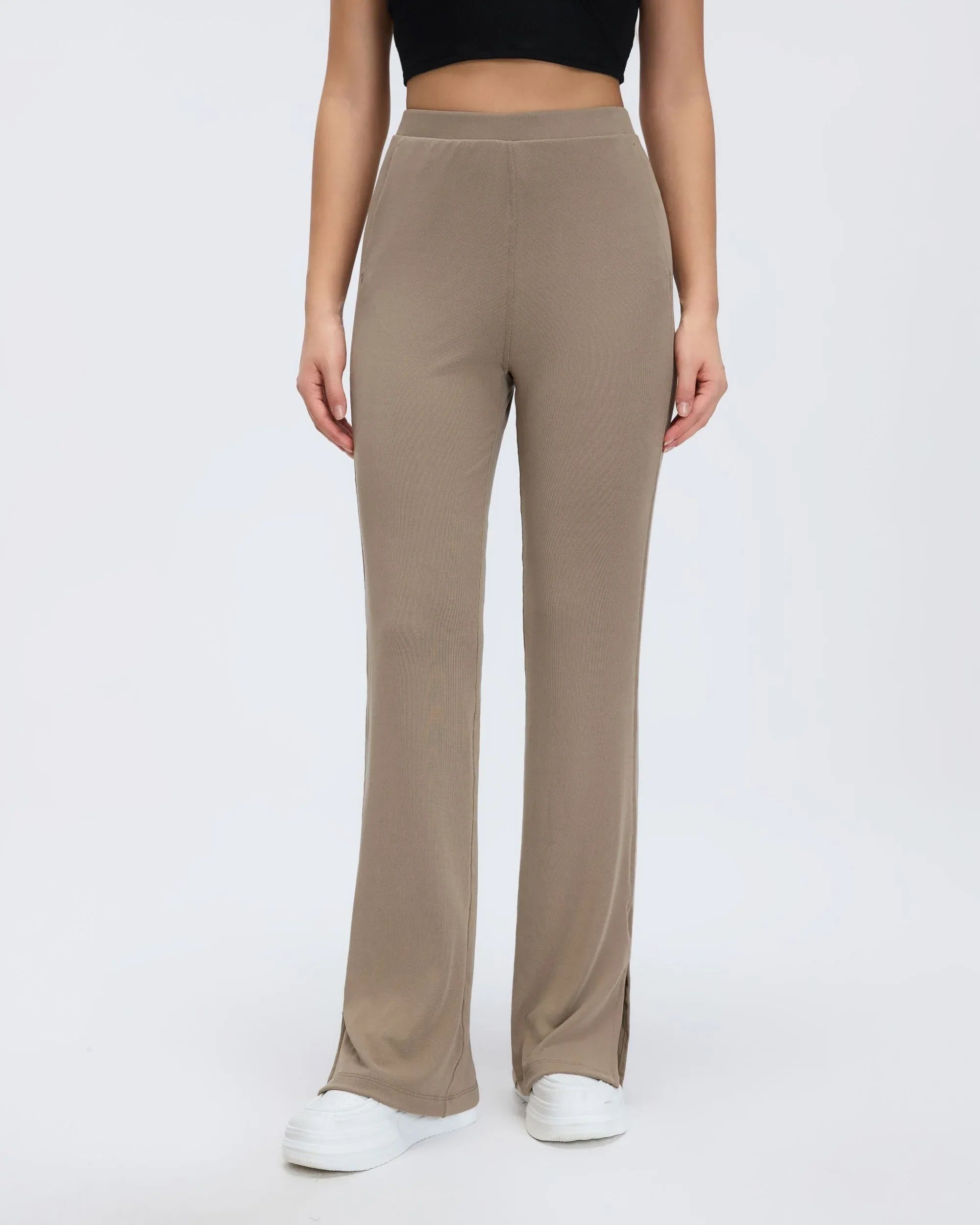 Washed Rib-Knit Flare Yoga Pants