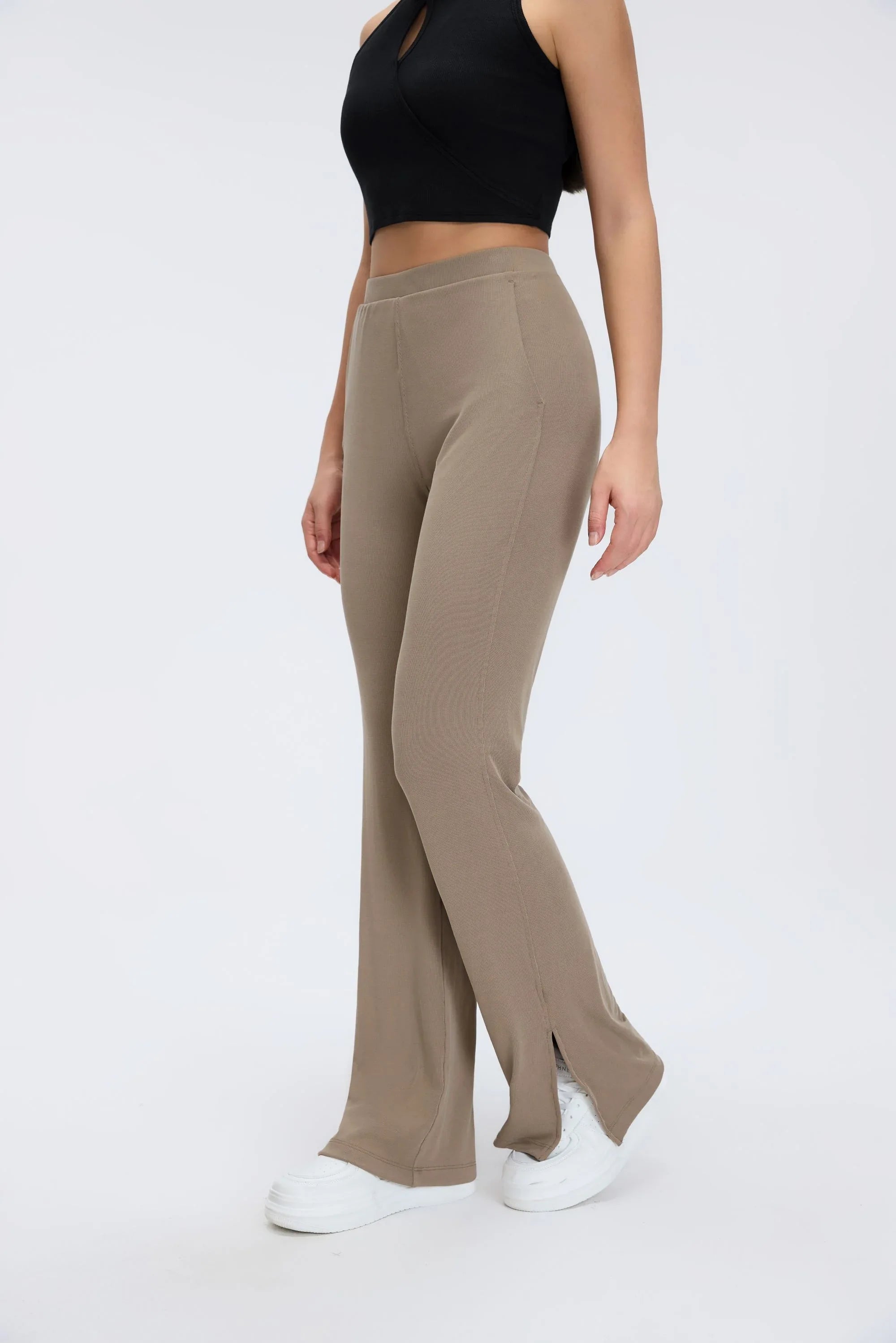 Washed Rib-Knit Flare Yoga Pants
