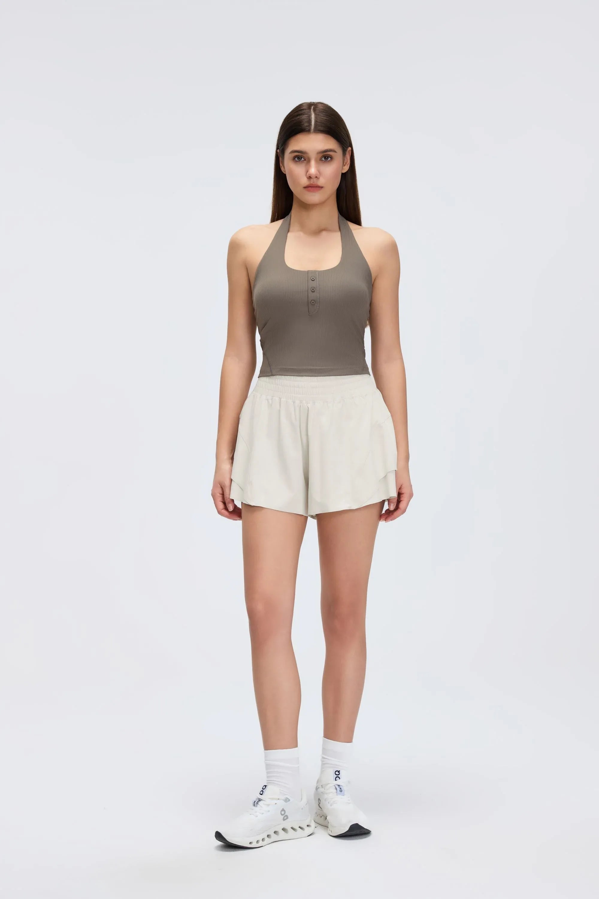 Henley Neck Built-in Bra Tank Top