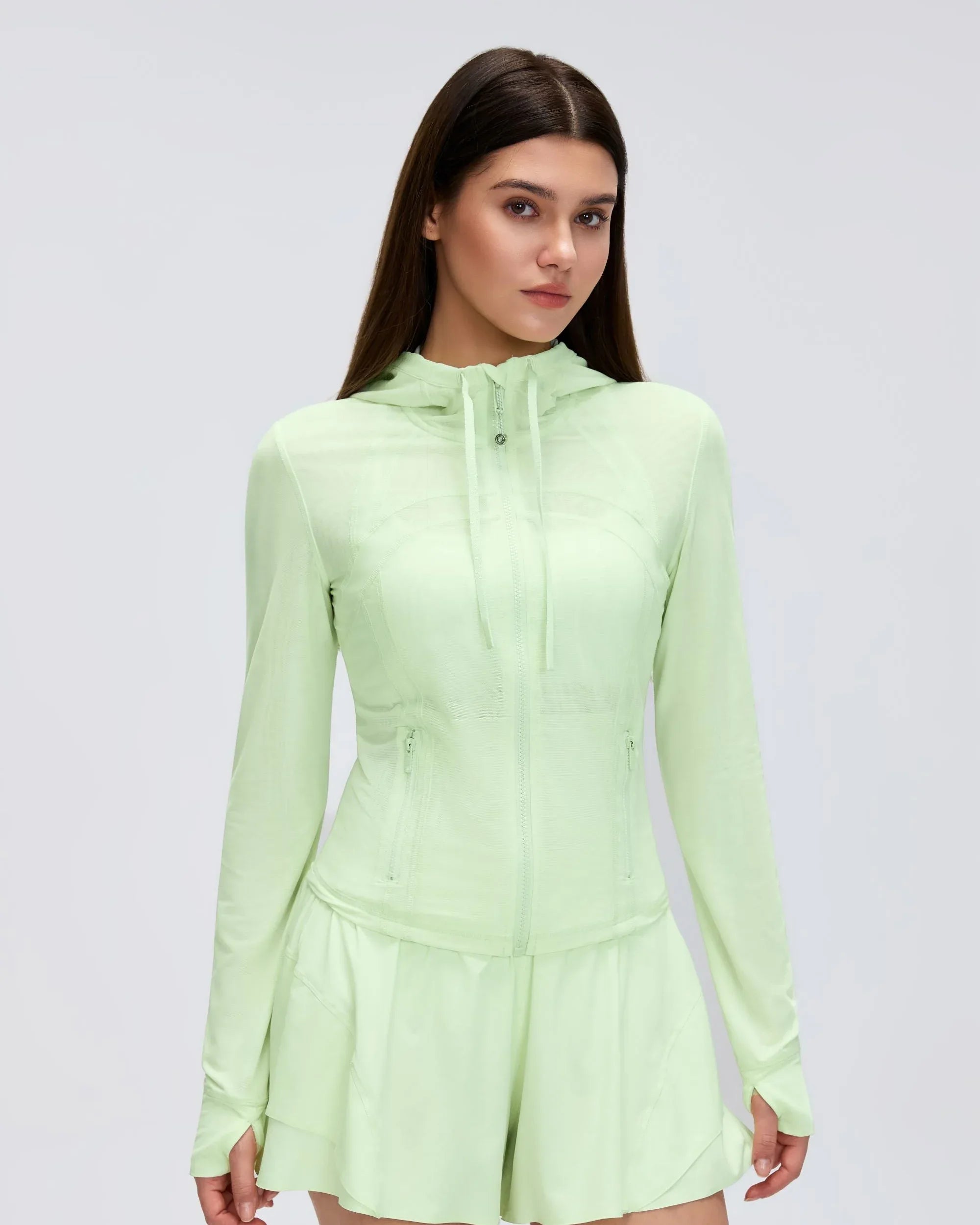 Mesh-Lined Hooded Workout Jacket