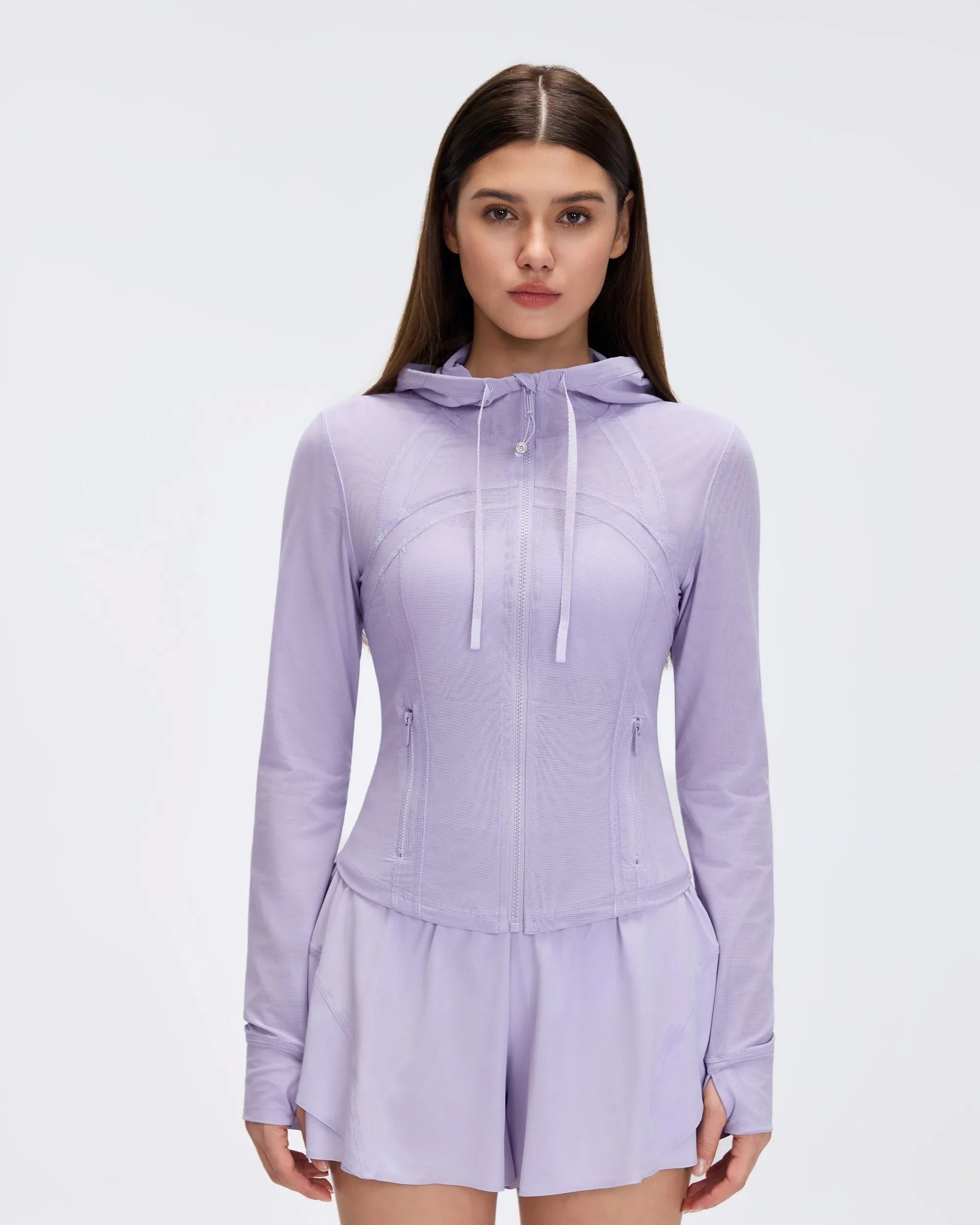 Mesh-Lined Hooded Workout Jacket