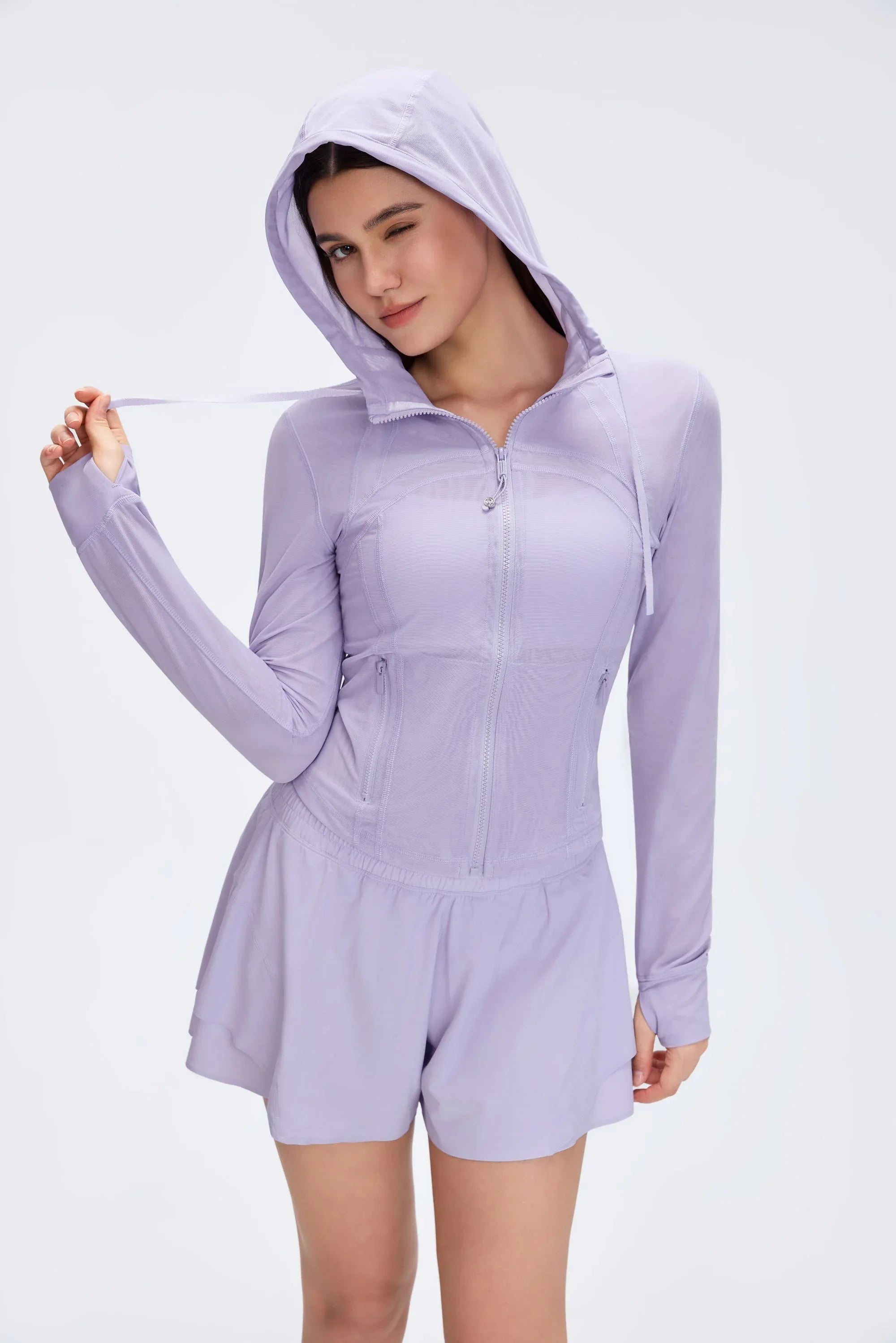 Mesh-Lined Hooded Workout Jacket