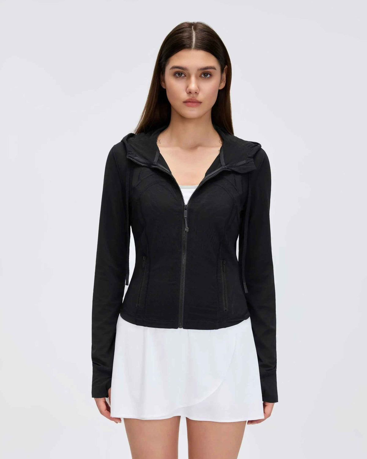 Mesh-Lined Hooded Workout Jacket
