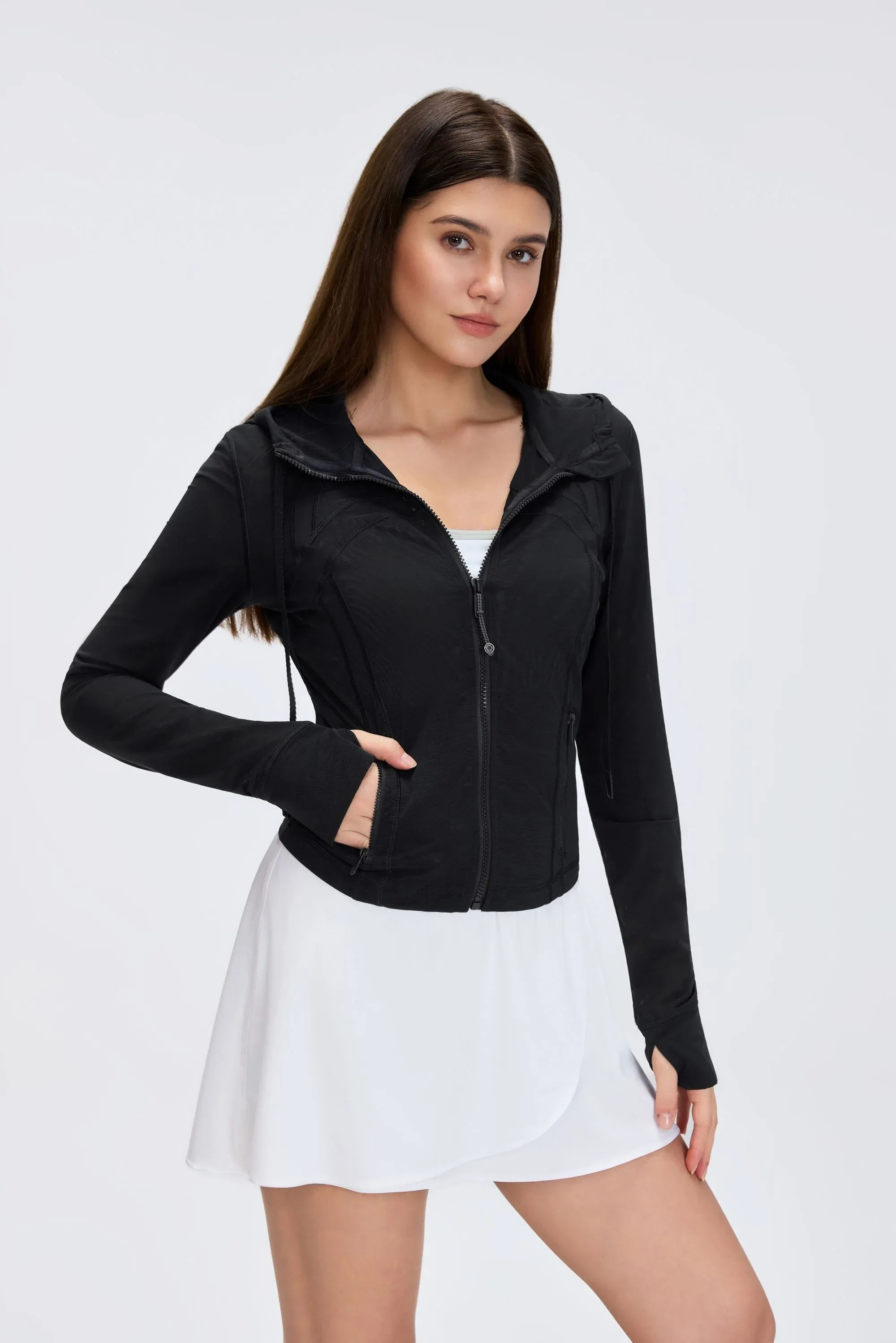 Mesh-Lined Hooded Workout Jacket