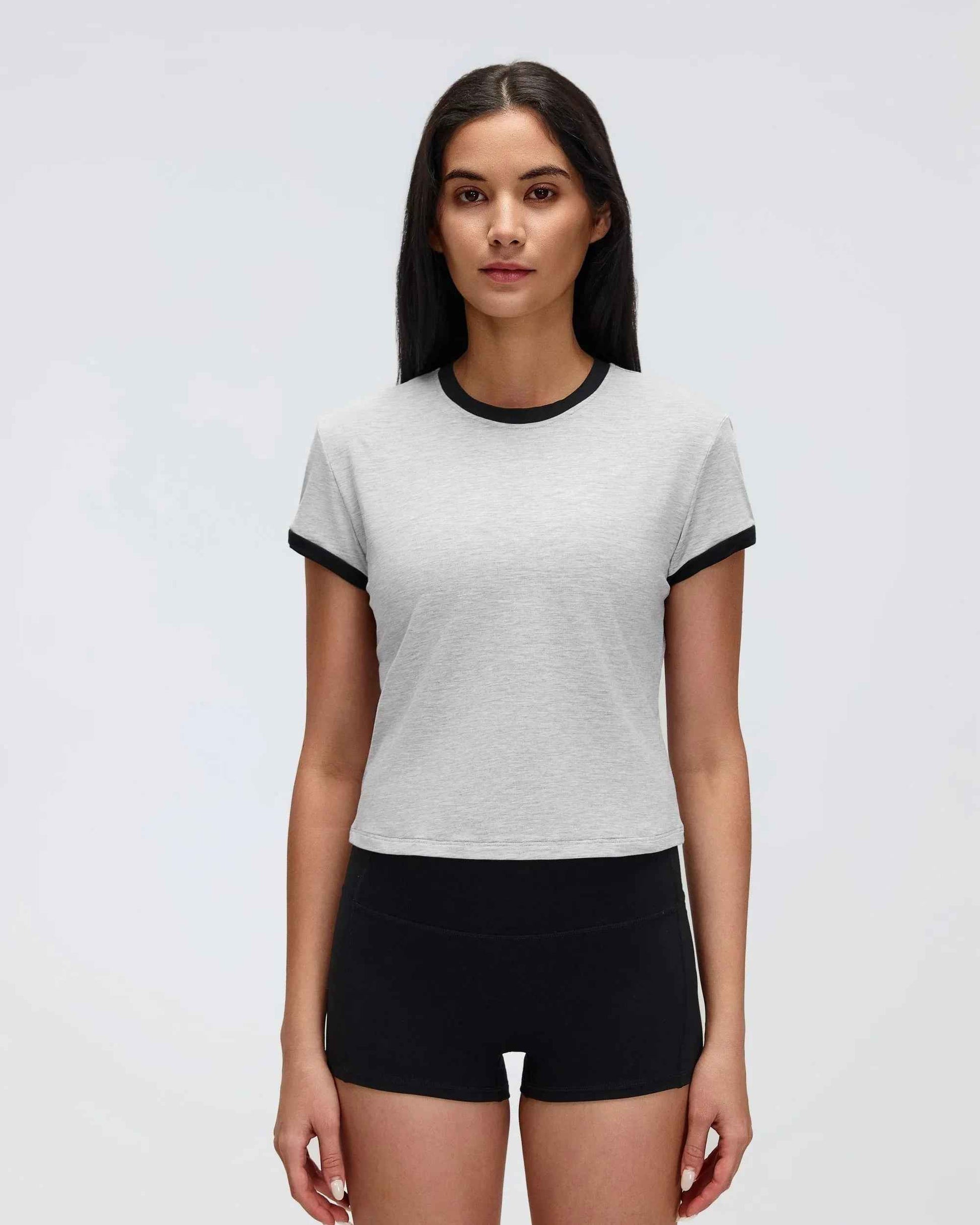Color-Block Cropped Shoulder Tee