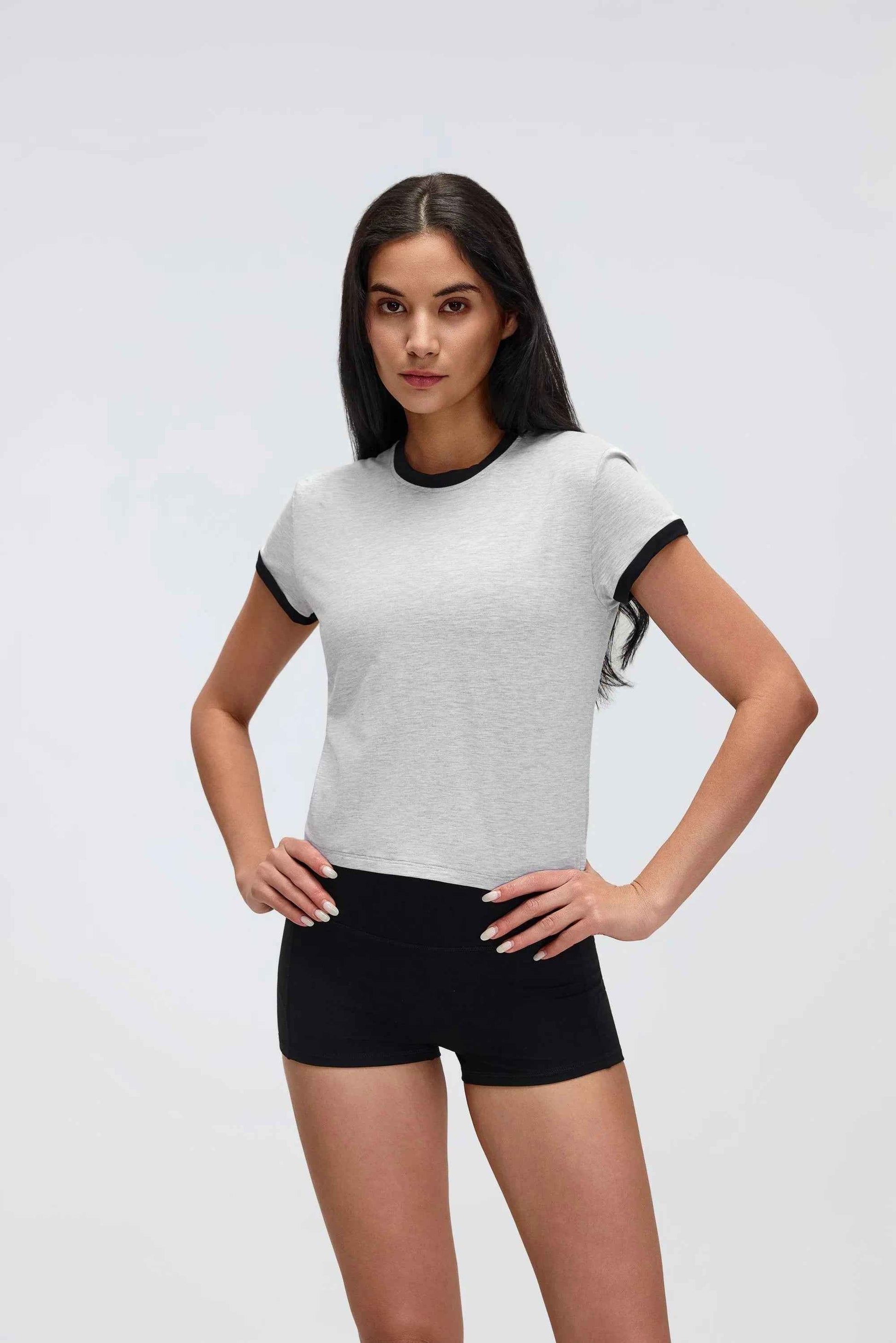 Color-Block Cropped Shoulder Tee