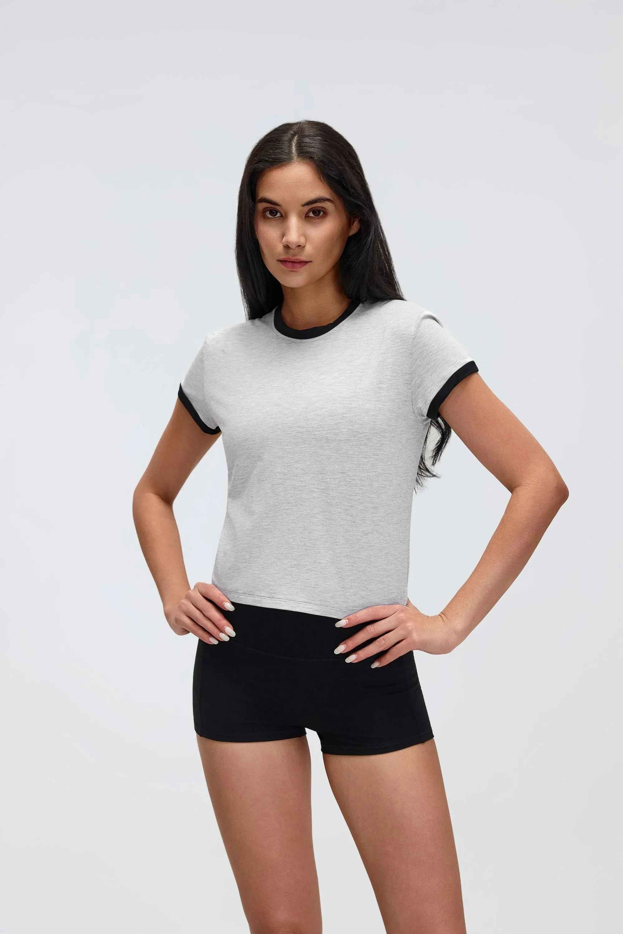 Color-Block Cropped Shoulder Tee