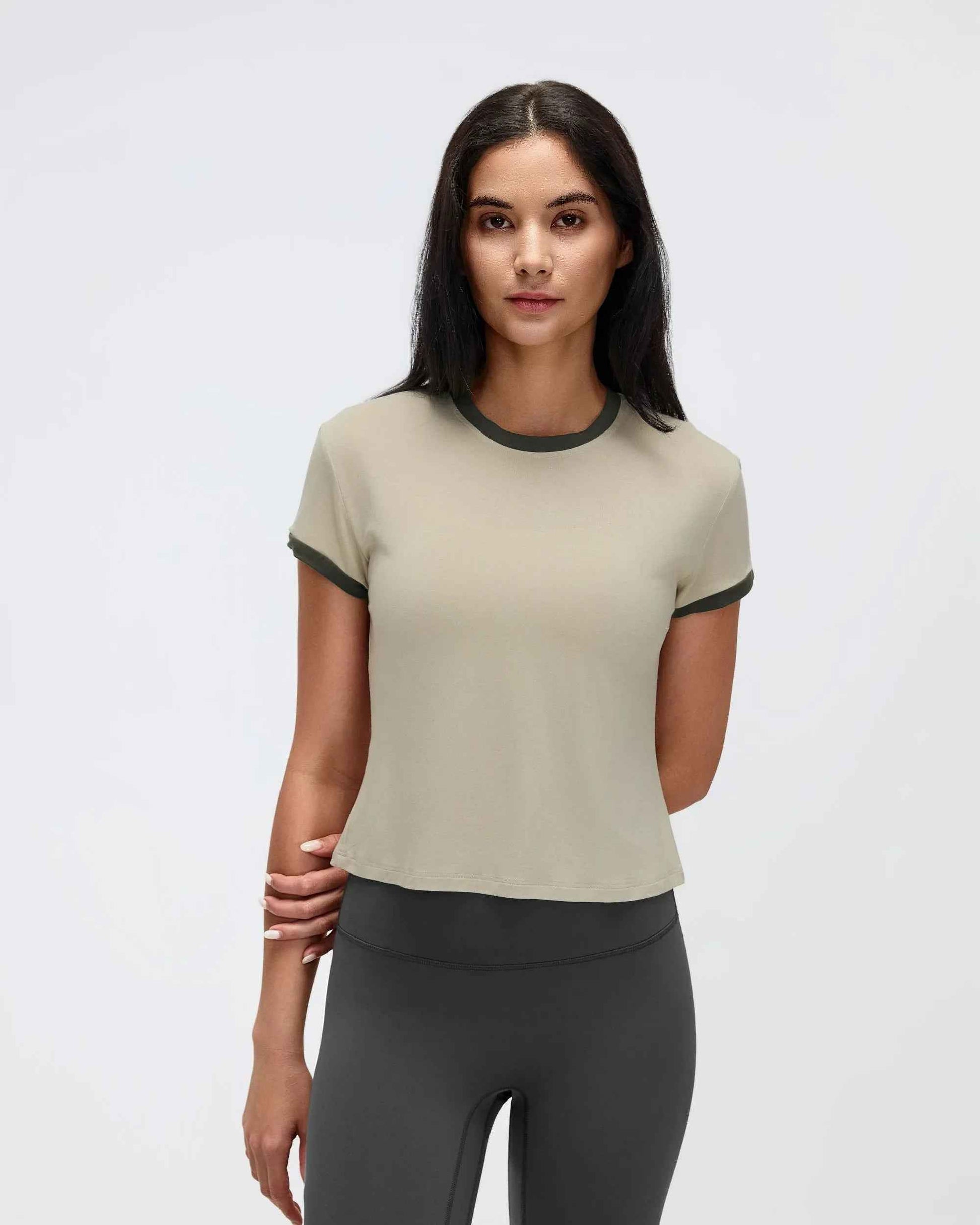 Color-Block Cropped Shoulder Tee