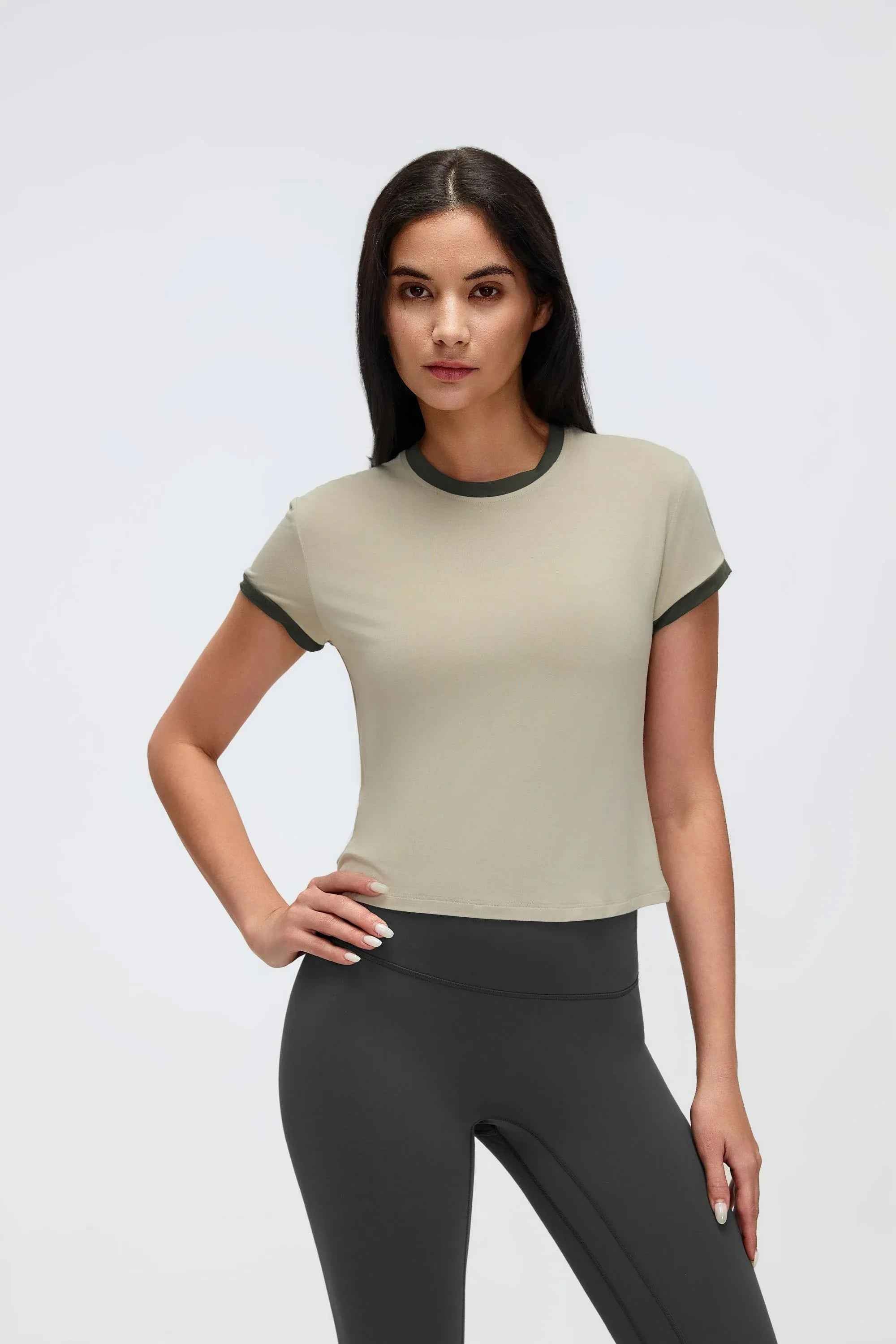 Color-Block Cropped Shoulder Tee