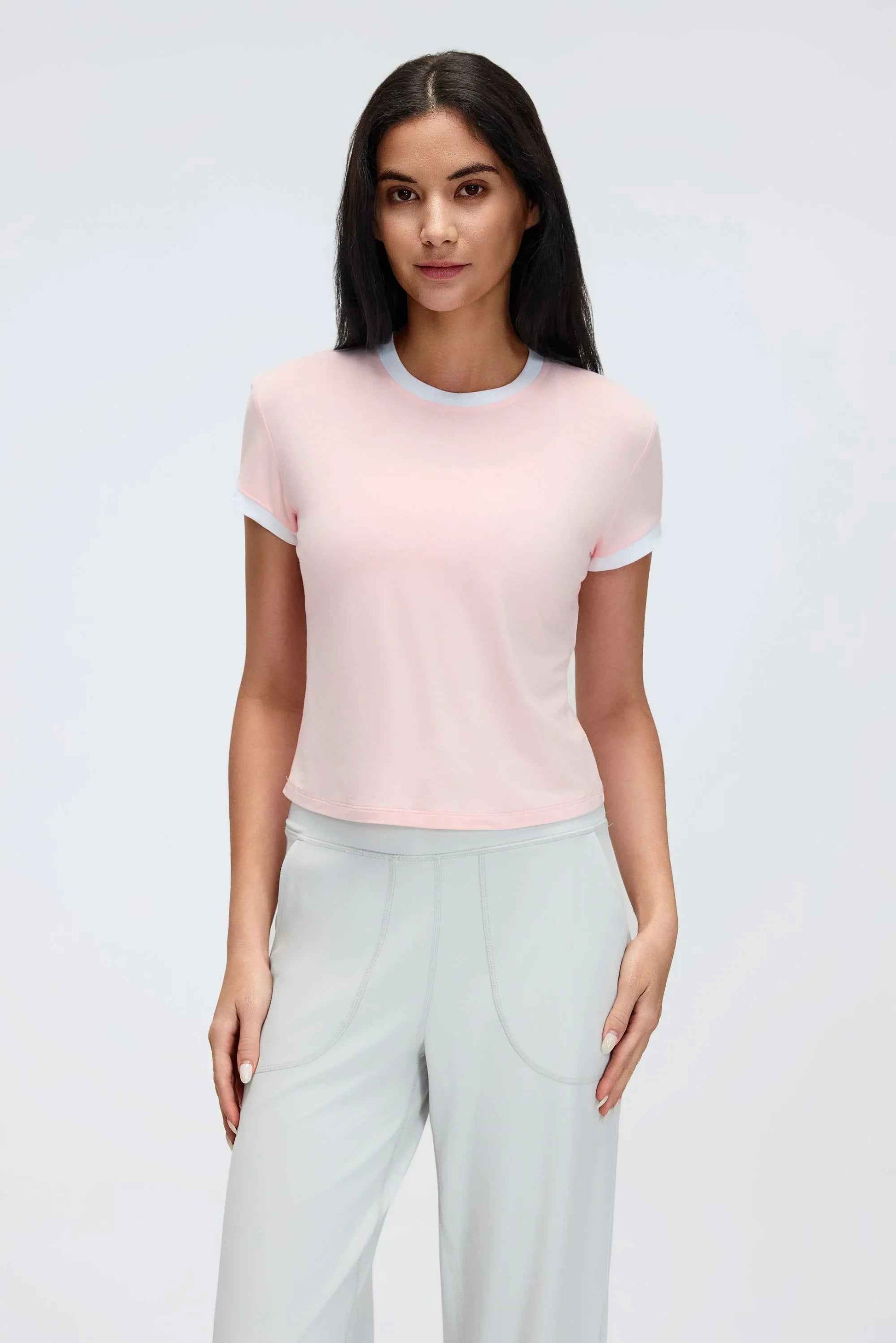 Color-Block Cropped Shoulder Tee