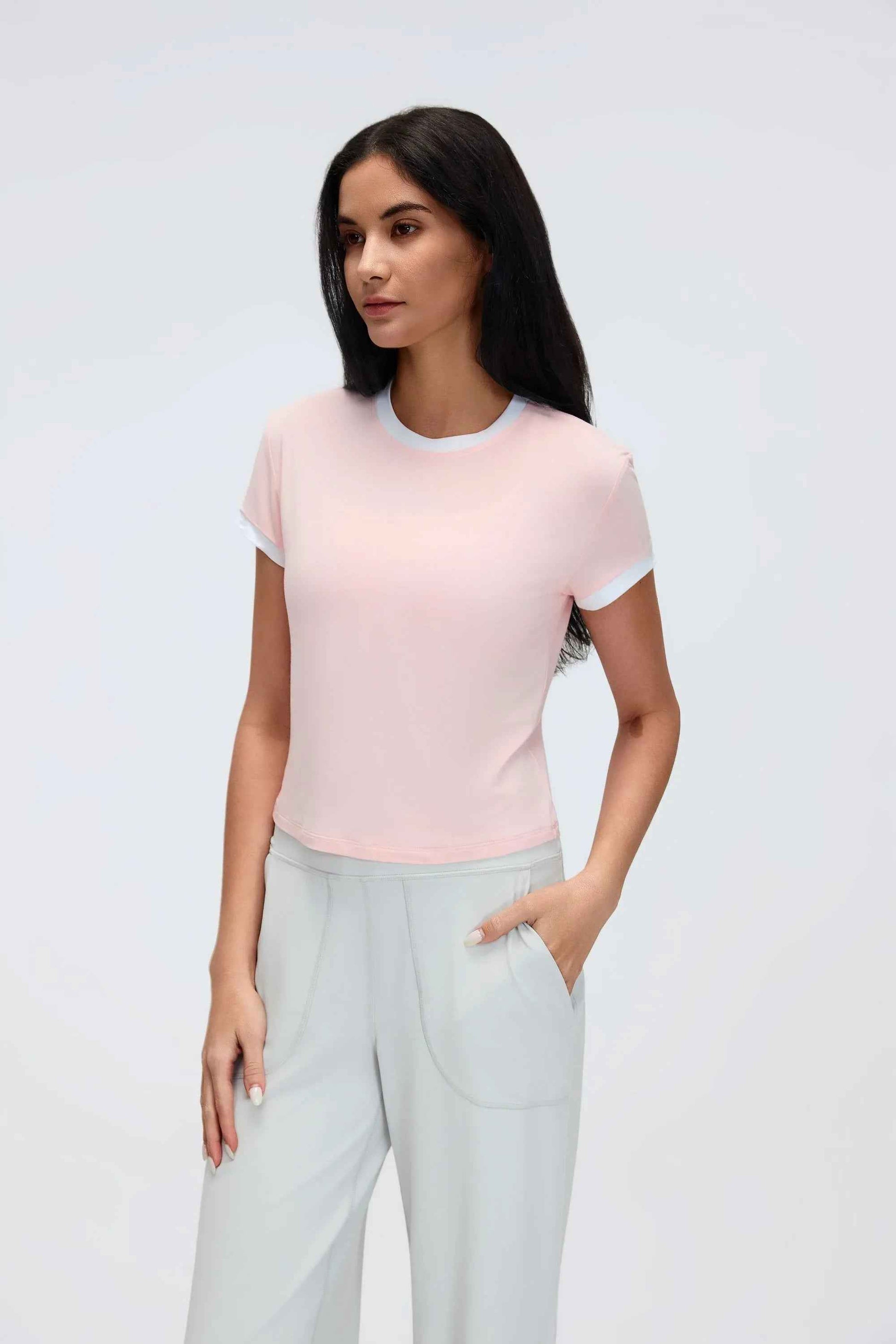 Color-Block Cropped Shoulder Tee