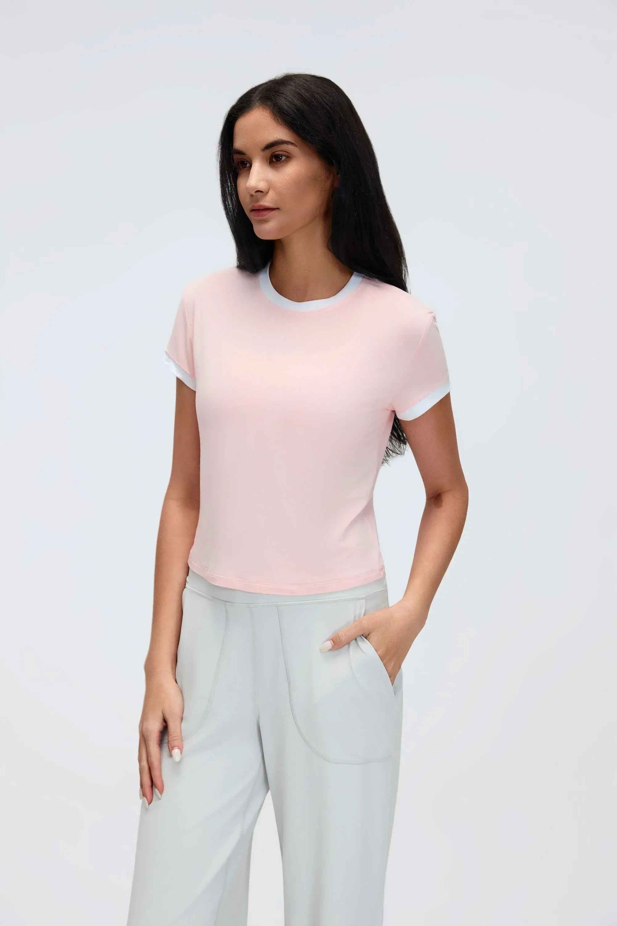 Color-Block Cropped Shoulder Tee