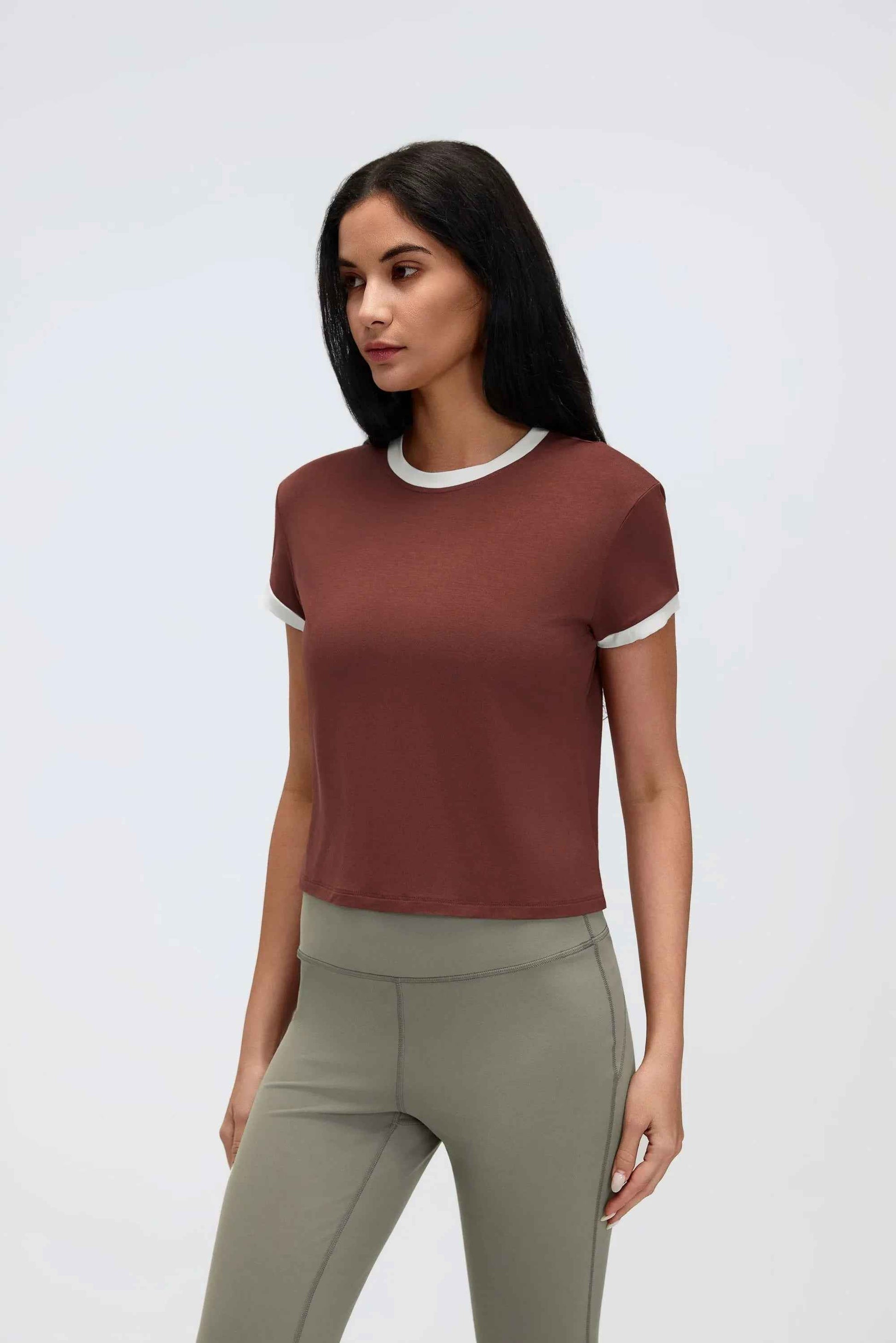 Color-Block Cropped Shoulder Tee