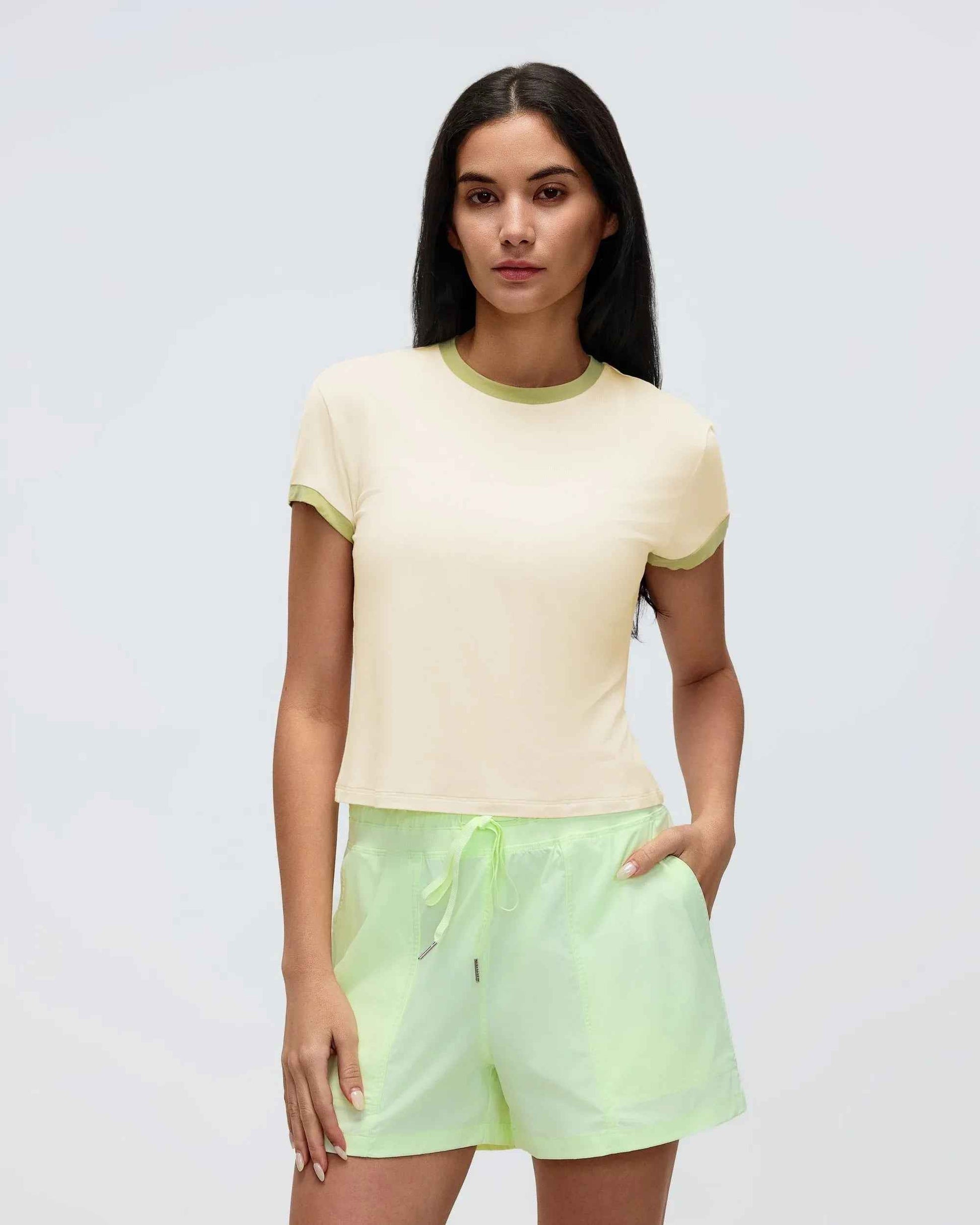 Color-Block Cropped Shoulder Tee