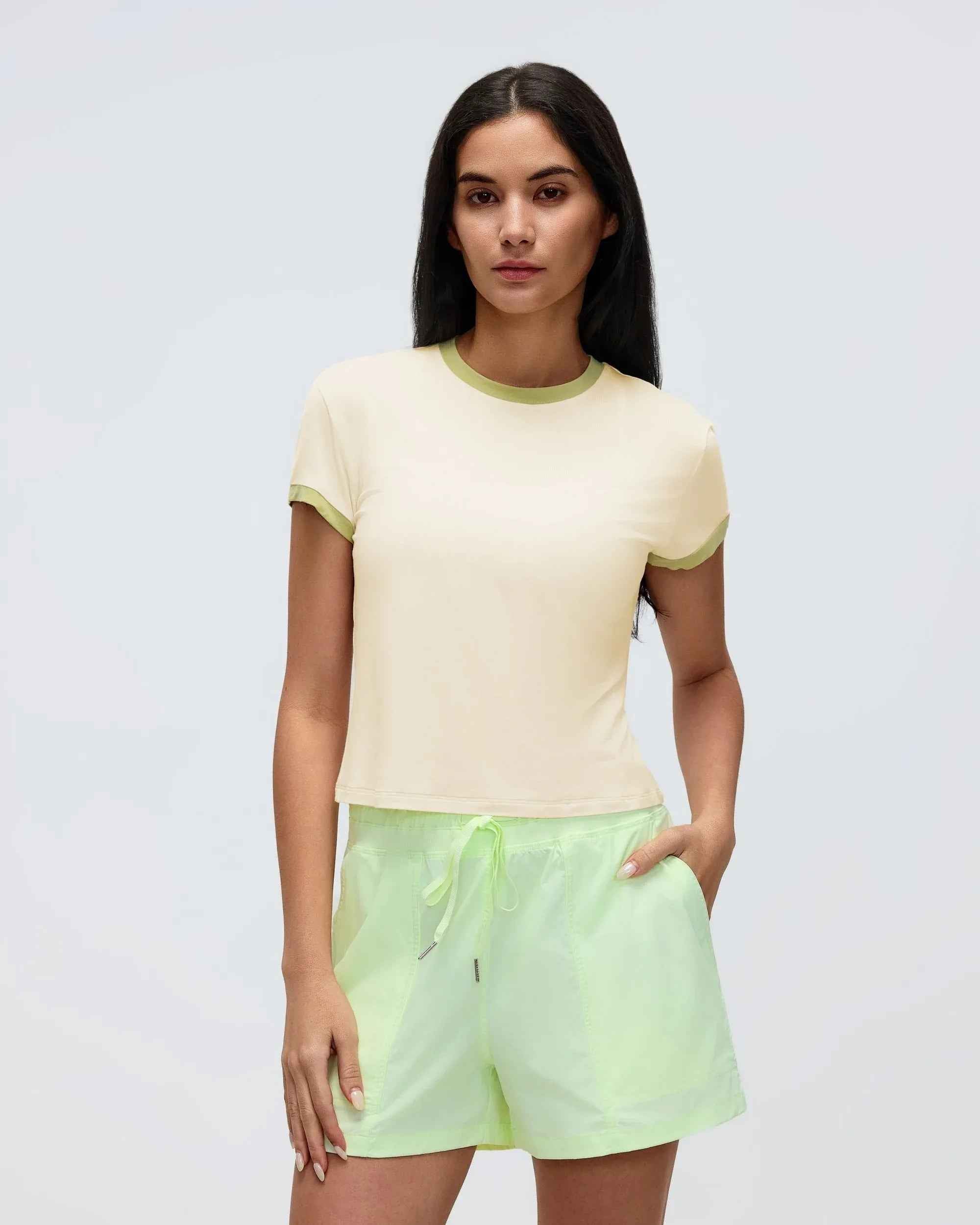 Color-Block Cropped Shoulder Tee