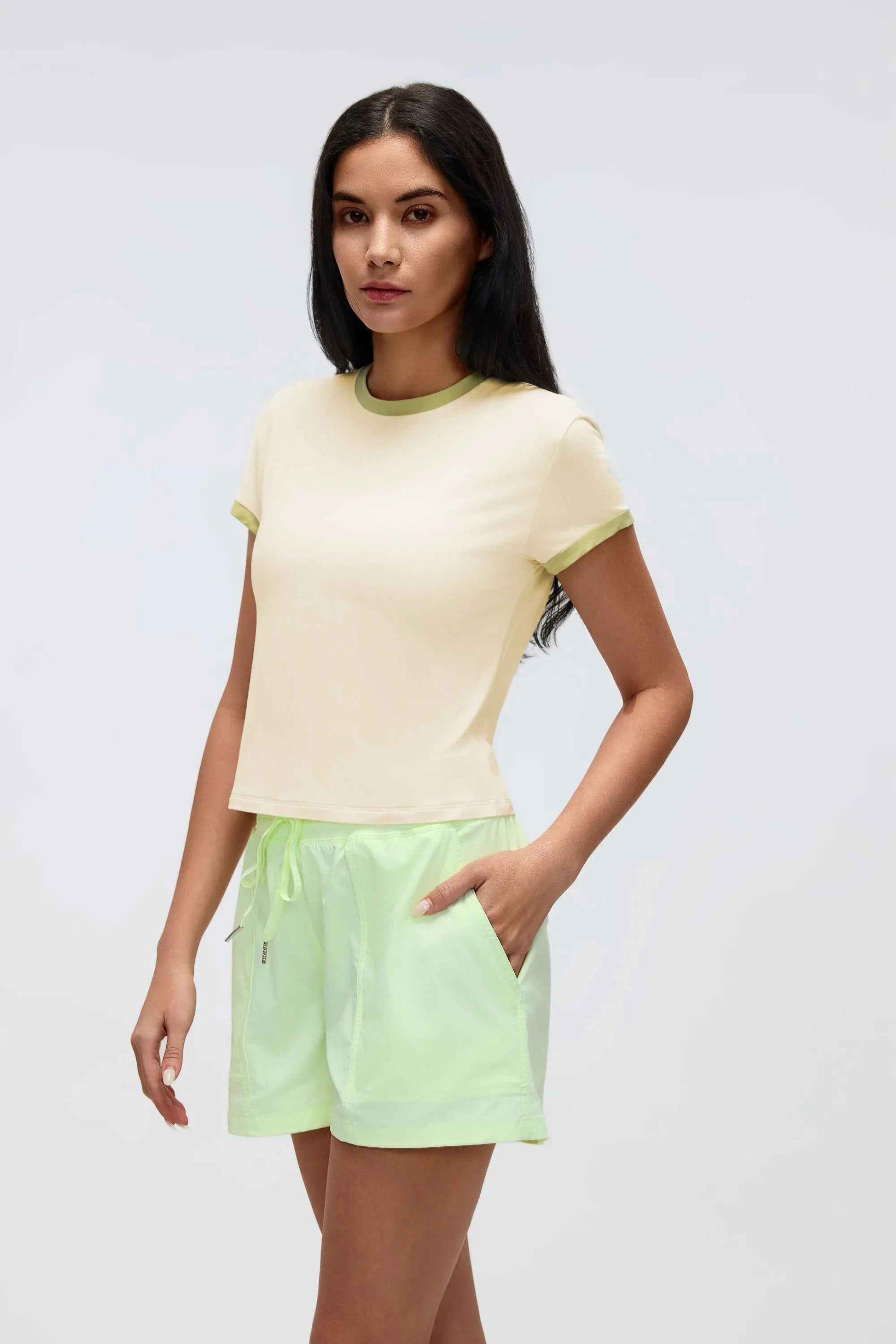 Color-Block Cropped Shoulder Tee